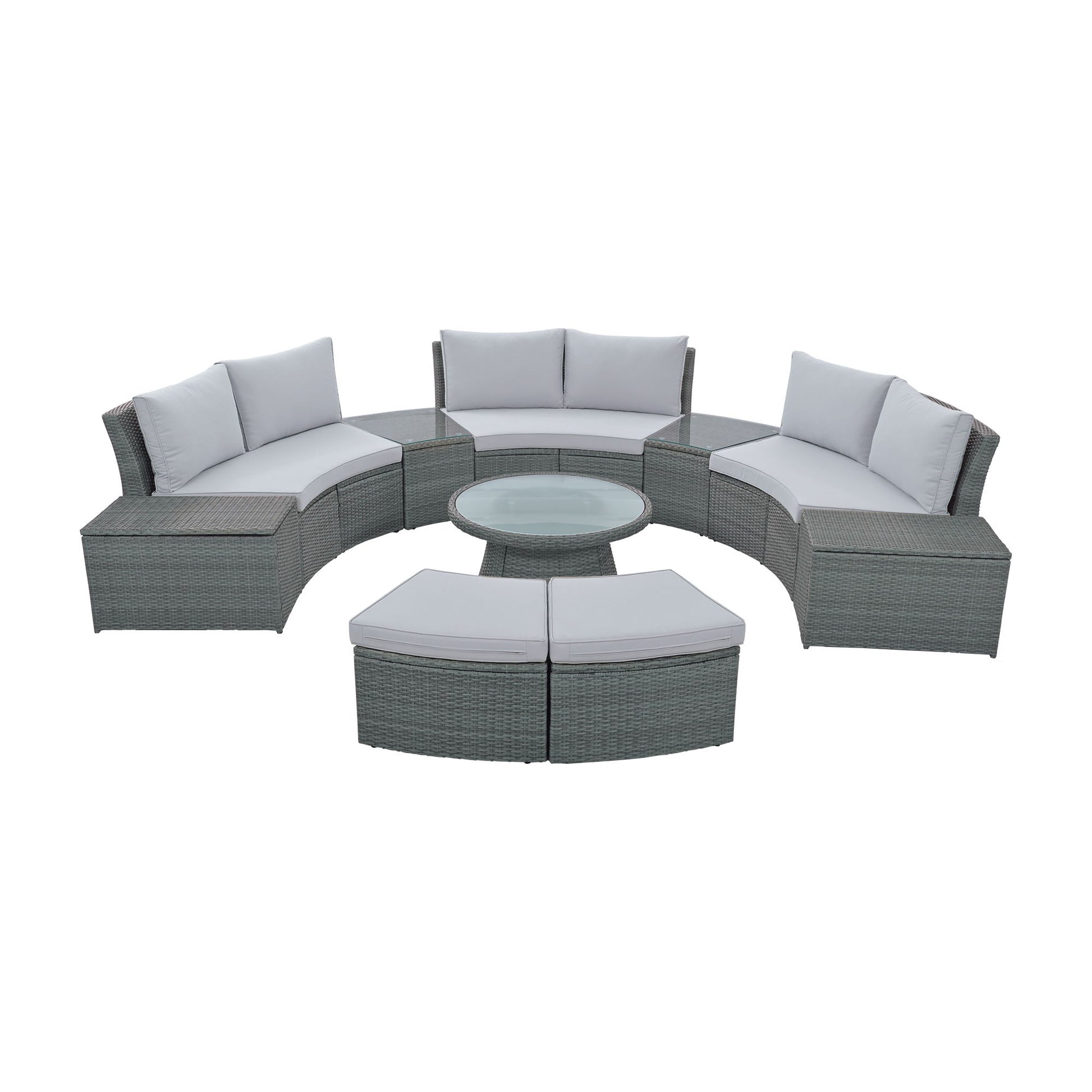 10 Piece Outdoor Sectional Half Round Patio Rattan Sofa Set - Best Buy Furniture