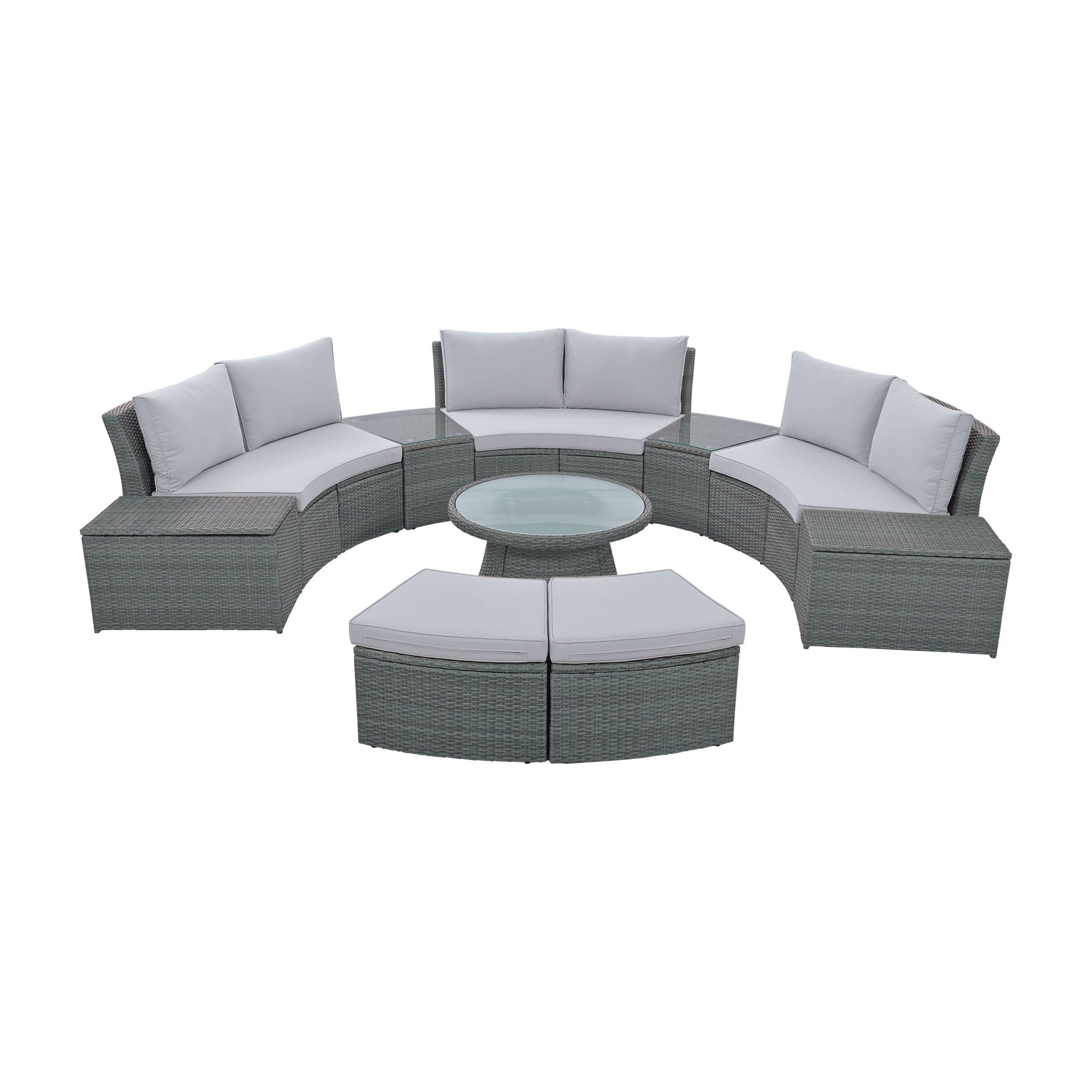 10 Piece Outdoor Sectional Half Round Patio Rattan Sofa Set - Best Buy Furniture