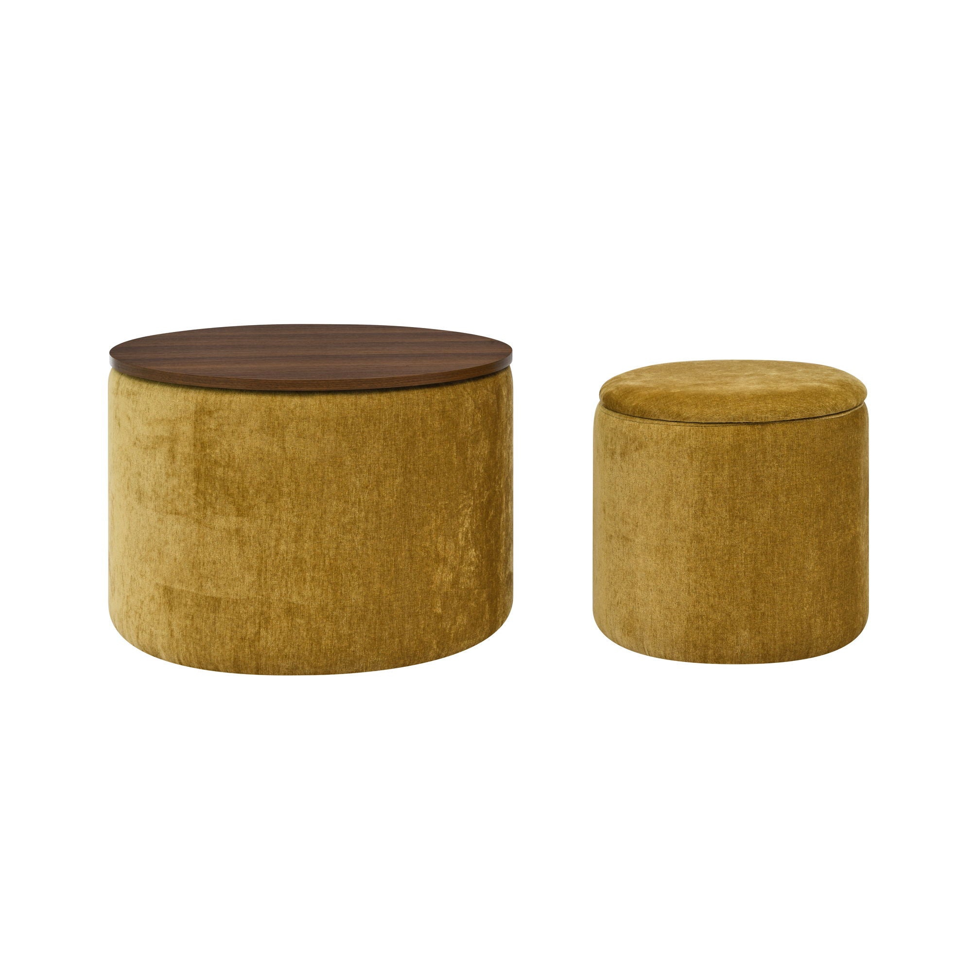 Classic 2 Piece Round Storage Ottoman Set With Drum Shaped Stool - Best Buy Furniture