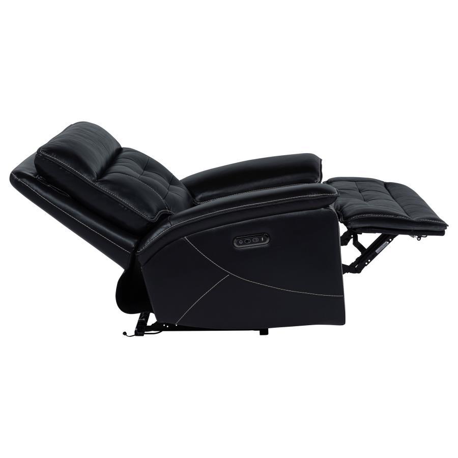 Hewitt - Leather Upholstered Dual Power Recliner Chair - Black - Best Buy Furniture