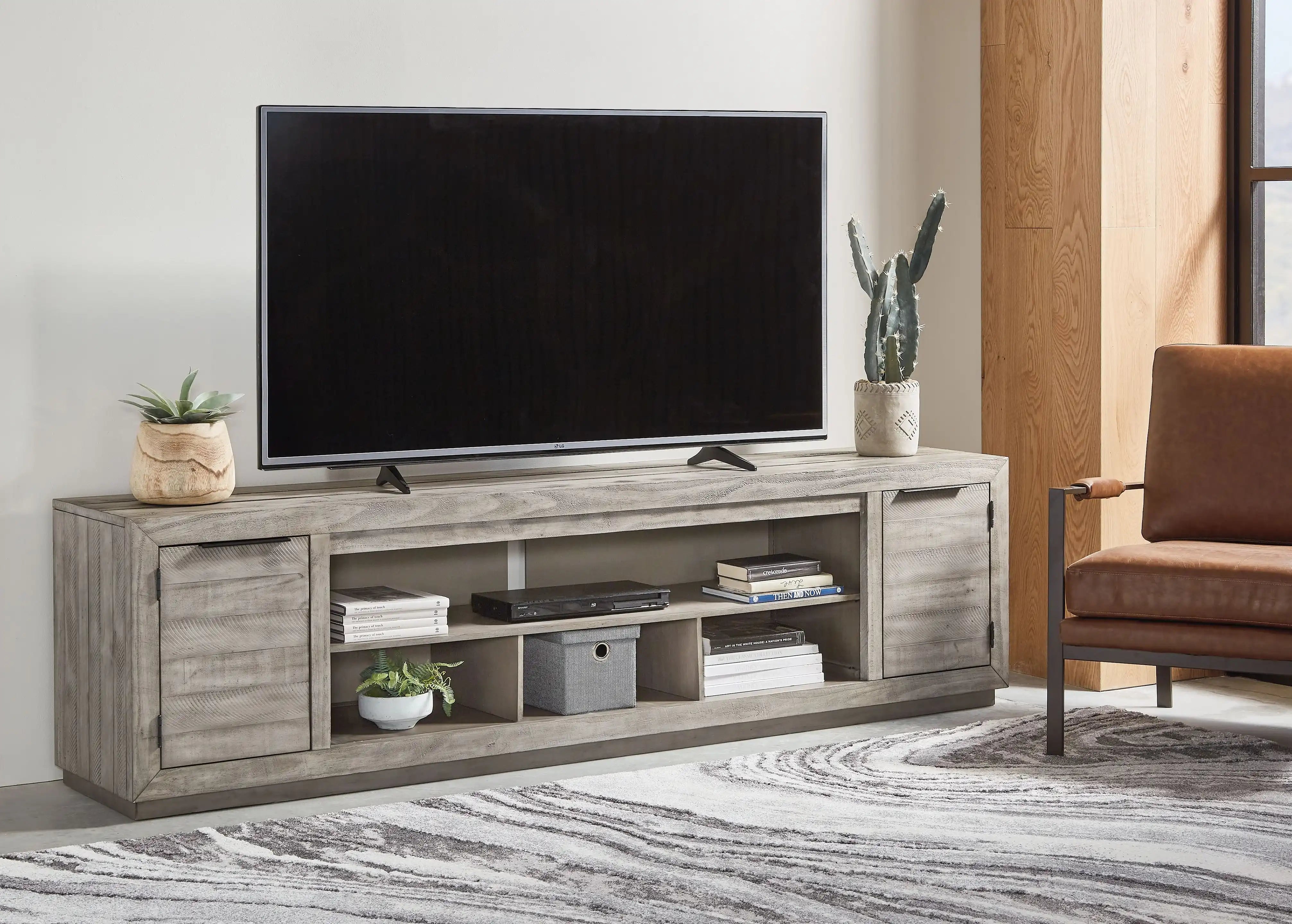 Naydell - 92" TV Stand with Wide Fireplace Insert - Gray - Best Buy Furniture