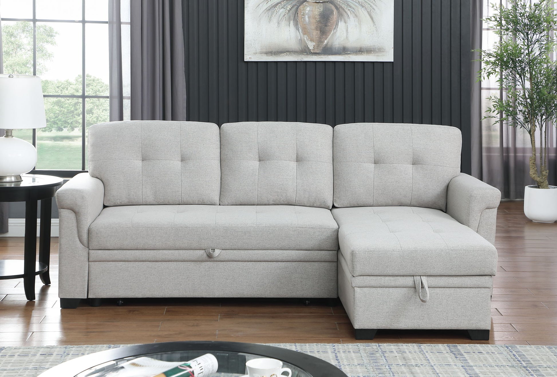 Lucca - Linen Reversible Sleeper Sectional Sofa With Storage Chaise - Best Buy Furniture