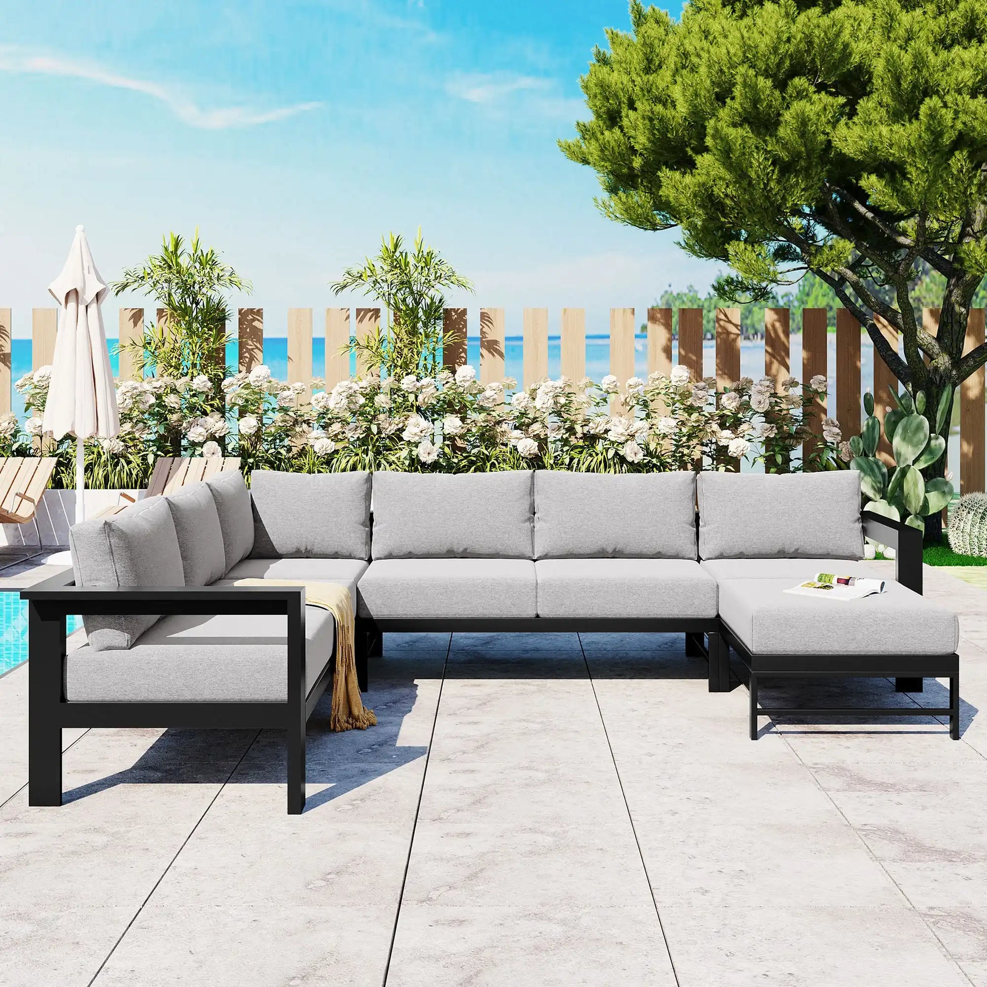 U-shaped multi-person outdoor sofa set, suitable for gardens, backyards, and balconies. - Best Buy Furniture