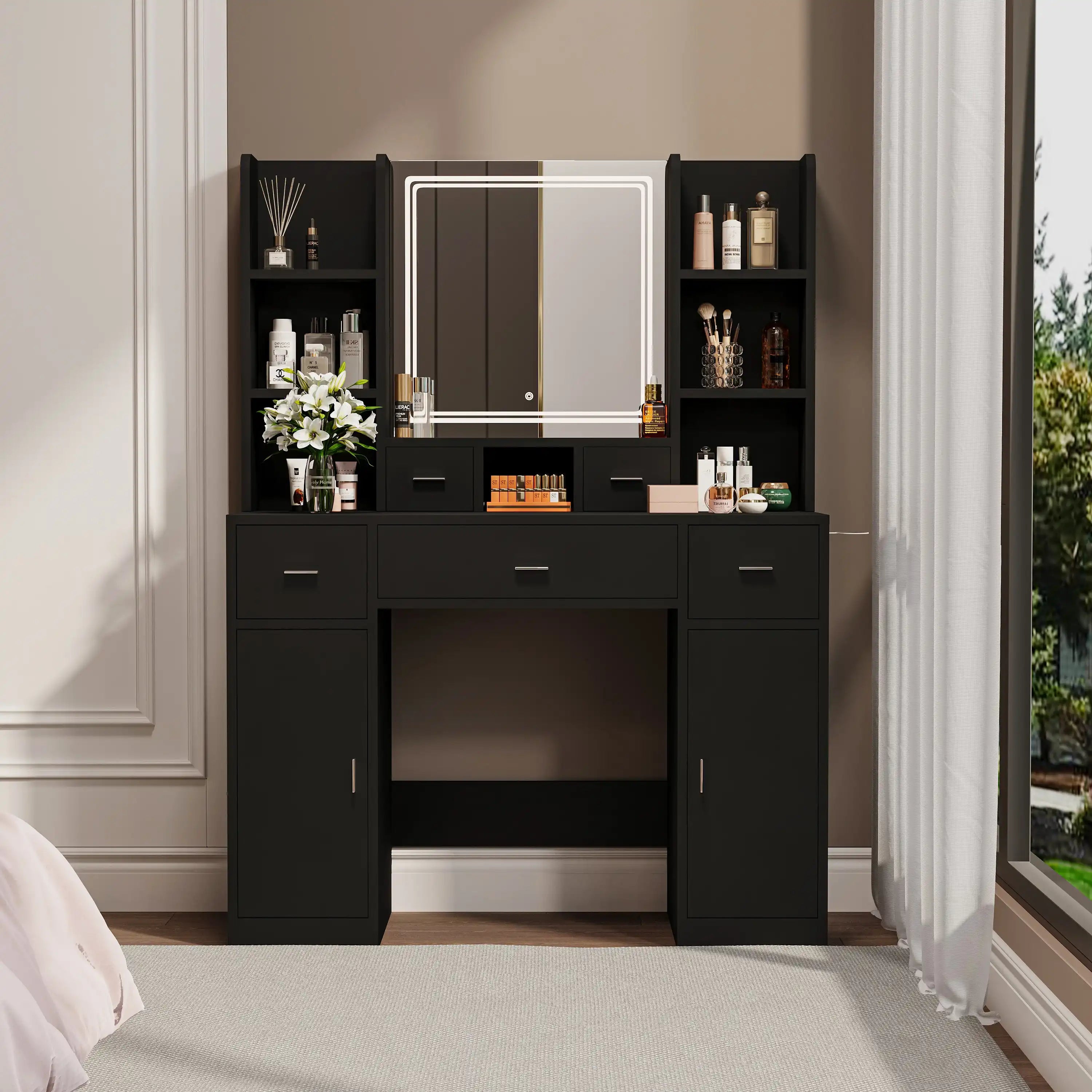 Calista Modern Black Makeup Vanity - Best Buy Furniture