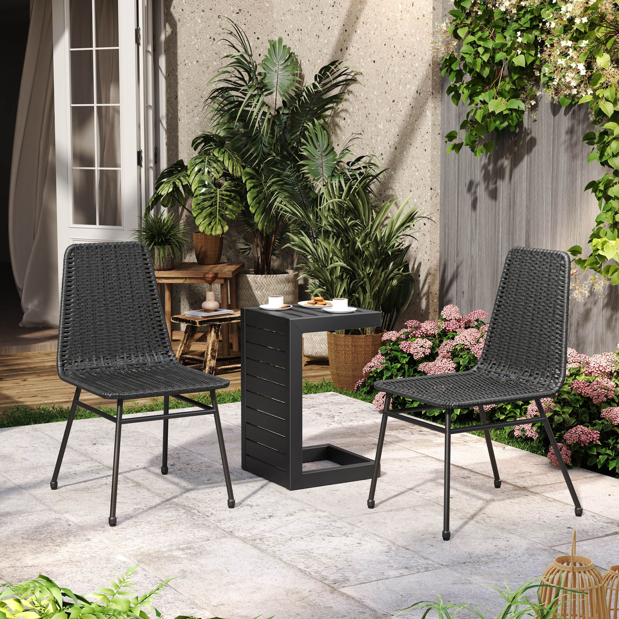 Aluminum And Rattan Chat Set, Outdoor Patio Set Includes Rattan Dining Chair Set Of 2 And C Shaped Side Table - Dark Brown - Best Buy Furniture