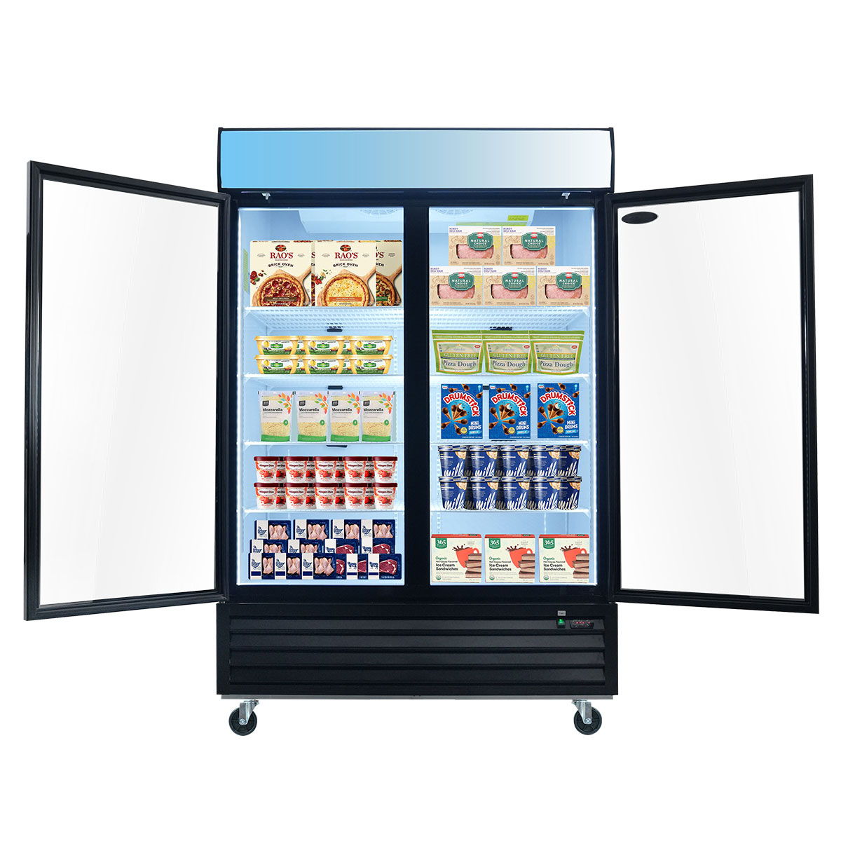 Glass Door Merchandiser Freezer Swing Door Commercial Reach-In Display Freezers With LED Top Panel Upright Freeze Storage - Best Buy Furniture