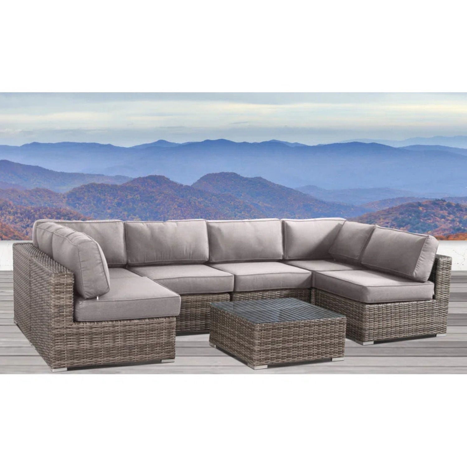 6 Person Wicker Seating Group With Premium Cushions - Gray Mix - Best Buy Furniture