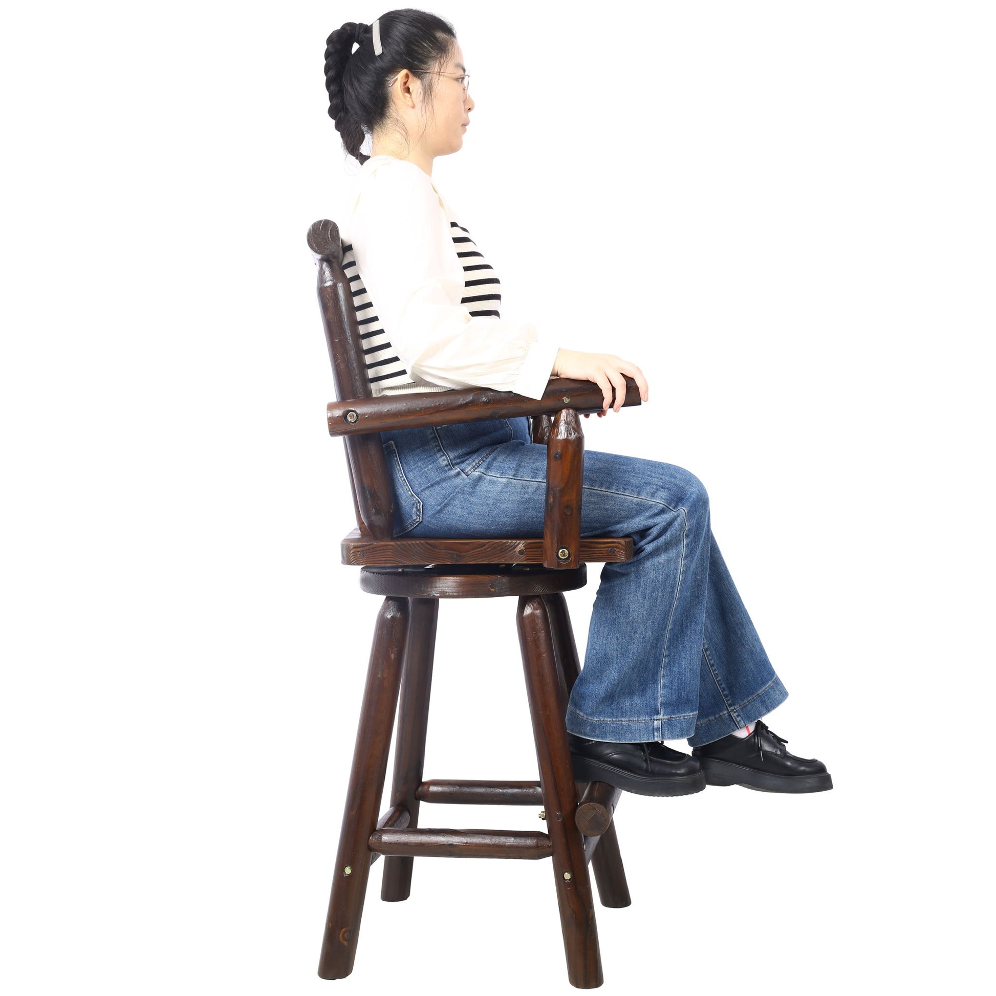 Rustic Bar Stool, Fir Wood Construction, Wide Armrest - Best Buy Furniture