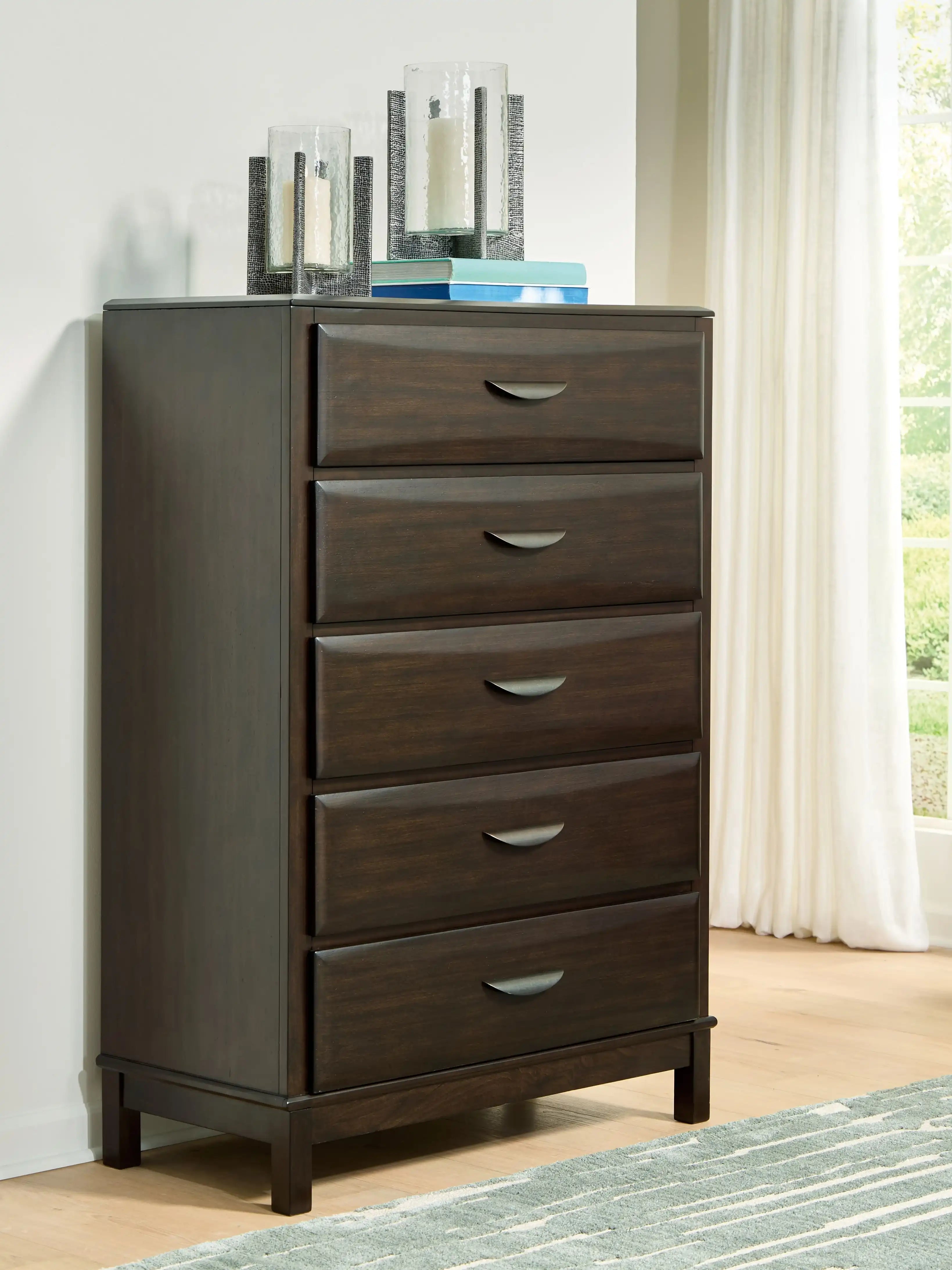 Vanmore - Five Drawer Chest - Dark Brown - Best Buy Furniture