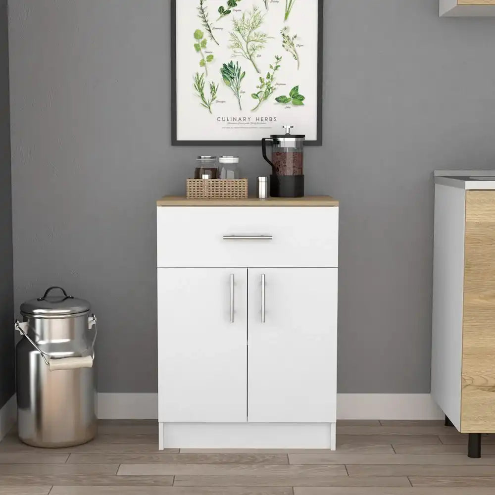 Pantry Organizer Cabinet One Drawer, Two Interior Shelves, Two Doors - White / Light Oak - Best Buy Furniture