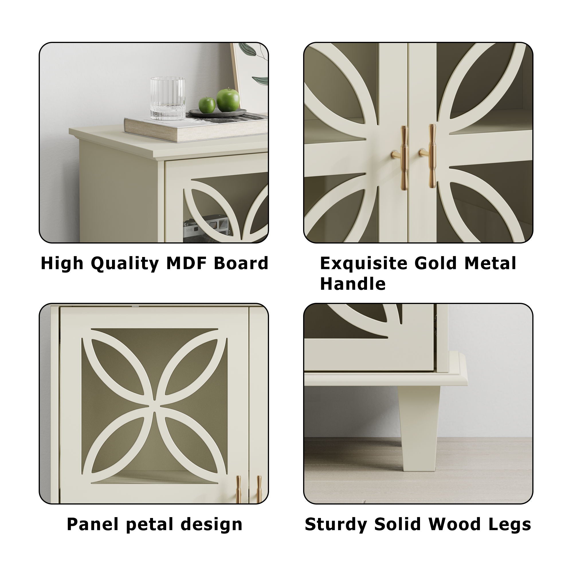 Modern Retro Sideboard Buffet Storage Cabinet With Adjustable Shelves And Tempered Glass Doors - Cream Color - Best Buy Furniture
