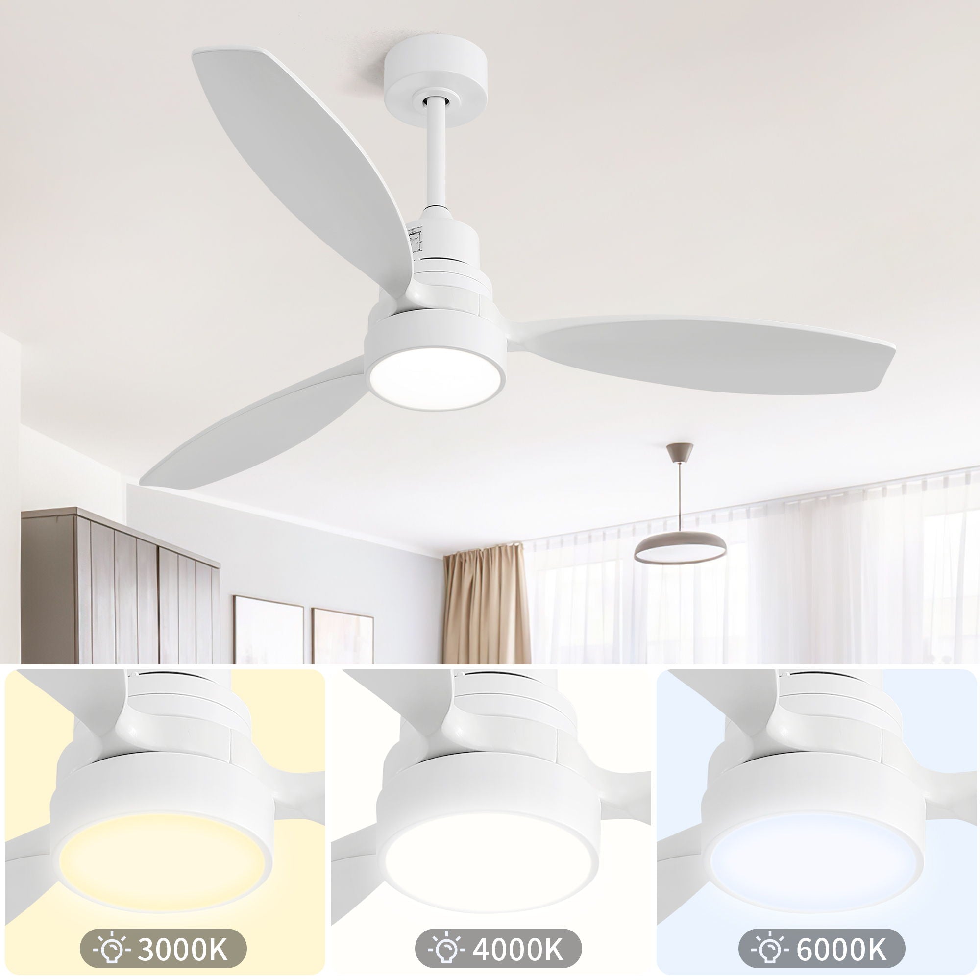 Wooden Ceiling Fan With 3 Solid Wood Blades Remote Control Reversible DC Motor With LED Light - Best Buy Furniture