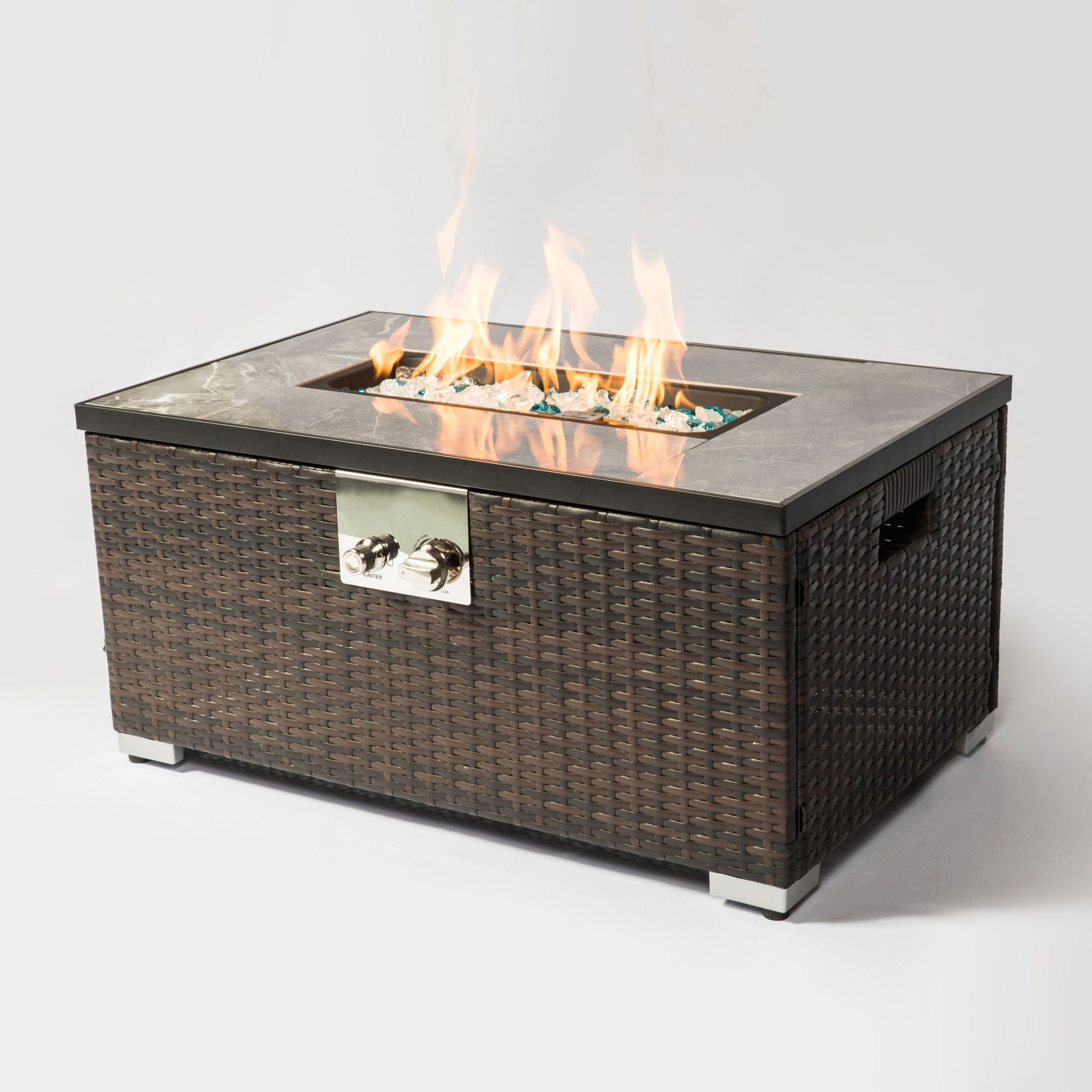Outdoor Fire Table Propane Fire Pit Rattan Gas Fire Table, Gas Fire Table With Tile Tabletop - Brown - Best Buy Furniture