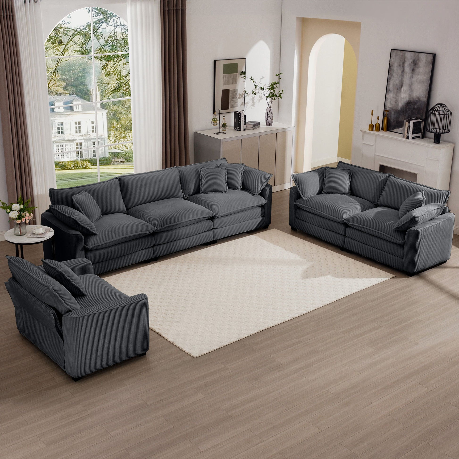 Elegant Corduroy Oversized Sectional Sofa Set With Deep Seats And Flexible Layout - Best Buy Furniture