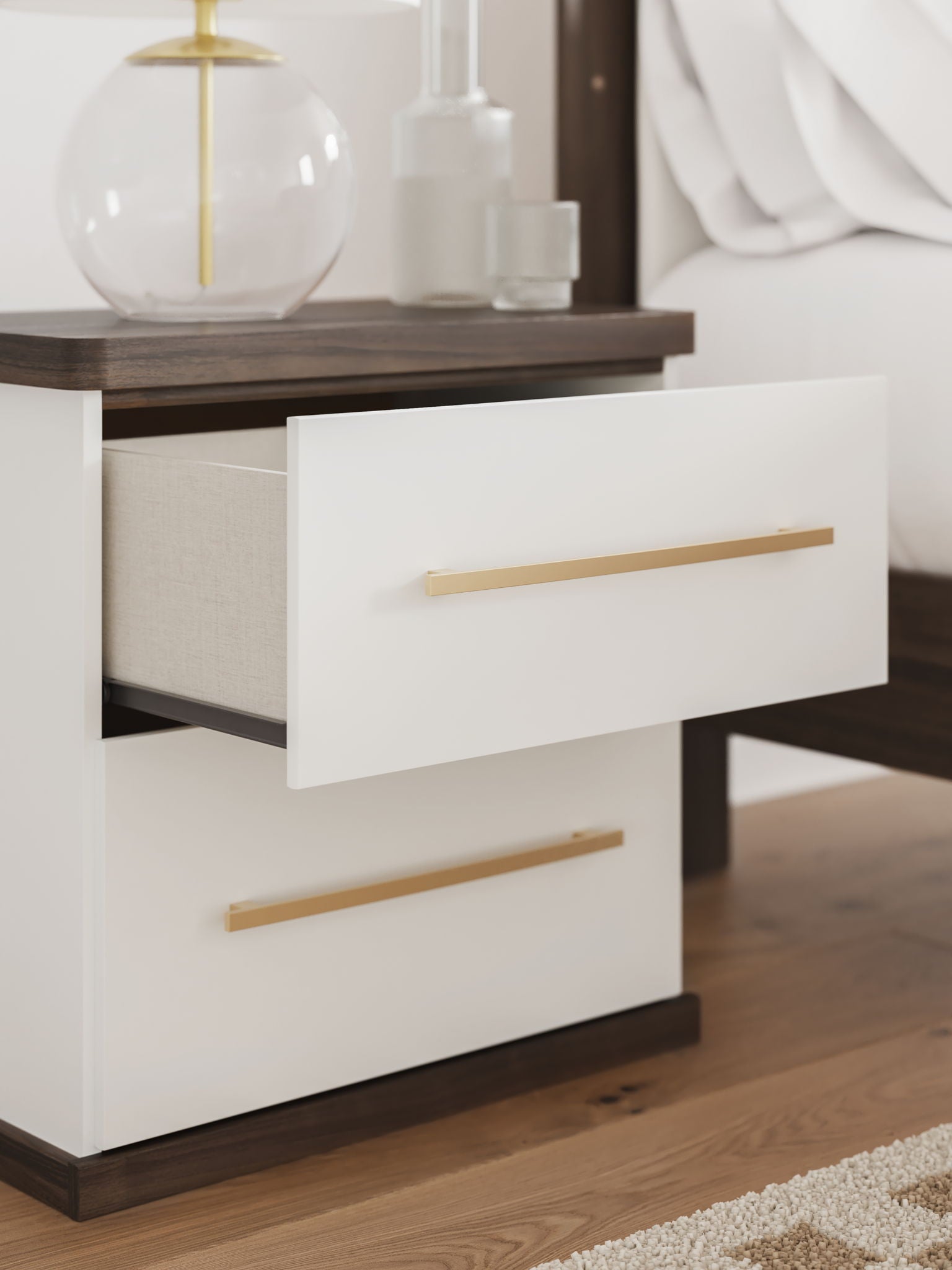 Kendanport - Two Drawer Night Stand - Brown / White - Best Buy Furniture