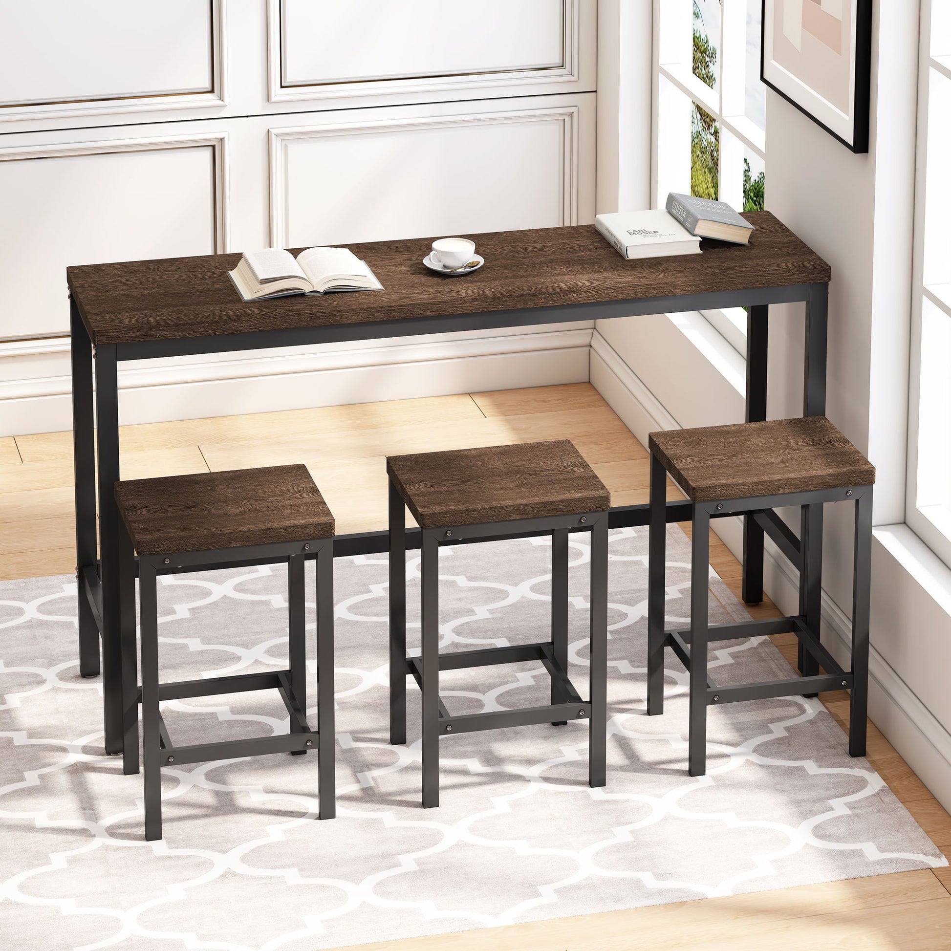 Modern Design Long Dining Table Set With 3 Stools - Best Buy Furniture