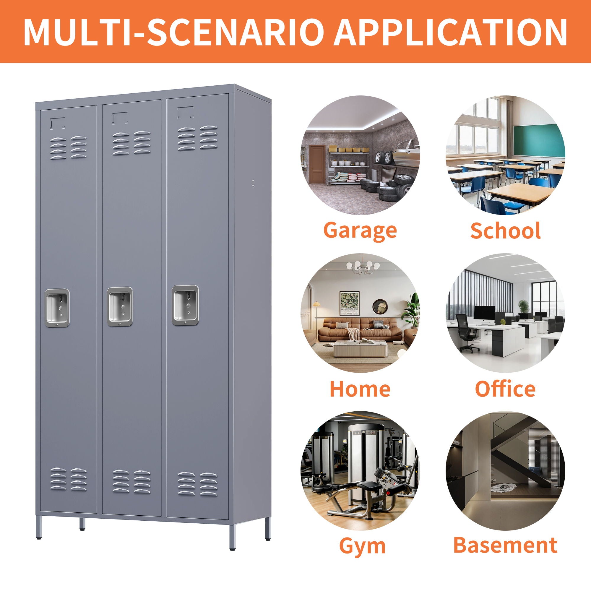 3 Door Lockers With Lock For Home, Gym, Office, School, And Garage - Gray - Best Buy Furniture