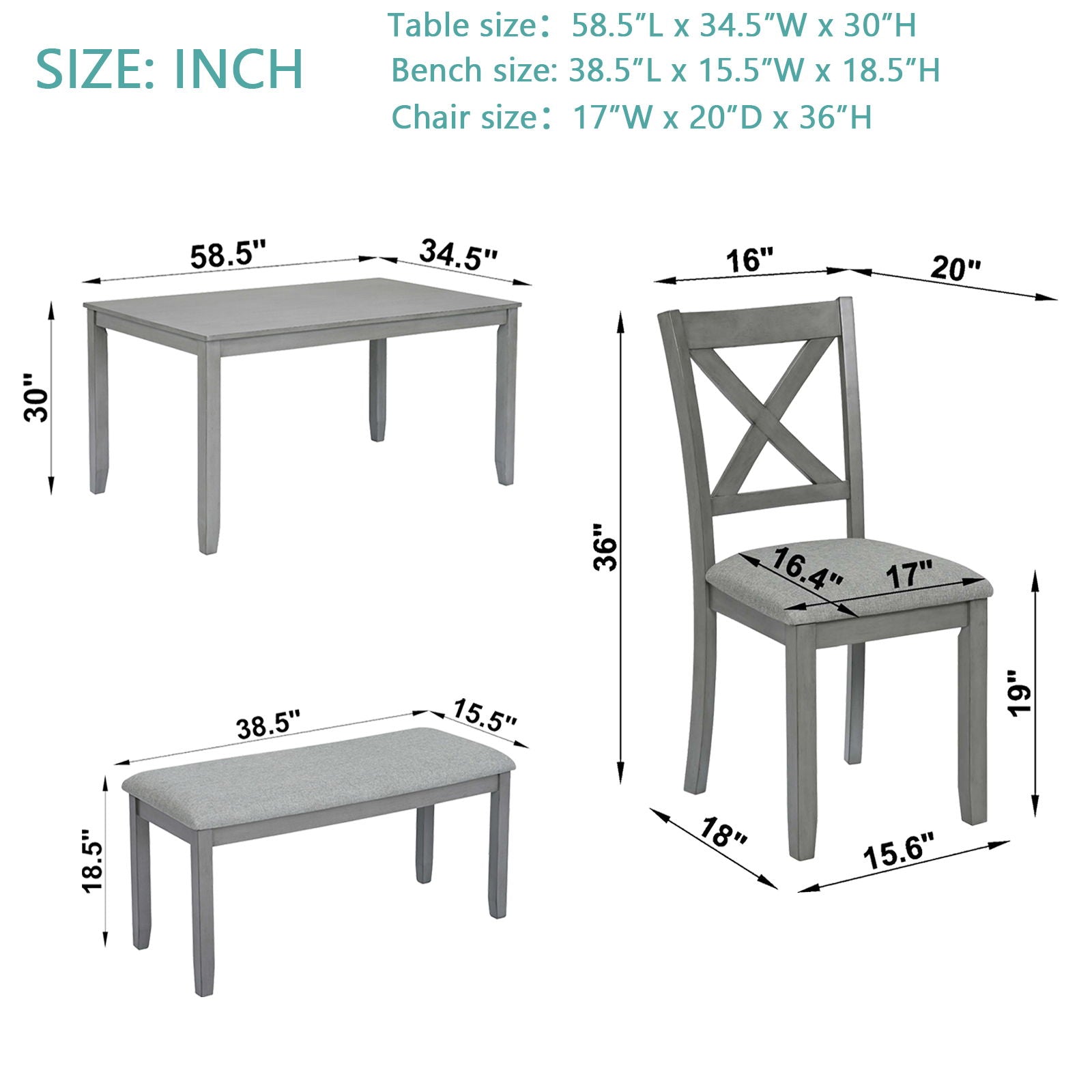 6 Pieces Kitchen Dining Set, Rectangular Wooden Dining Table With 4 Chairs And A Bench - Best Buy Furniture