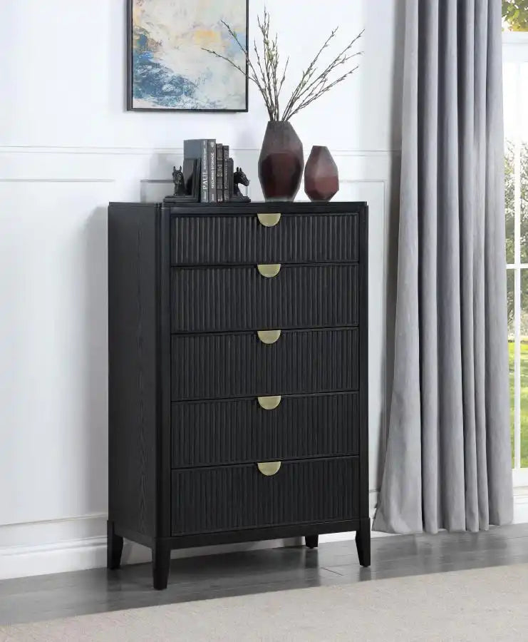 Brookmead - 5-Drawer Bedroom Chest - Black - Best Buy Furniture