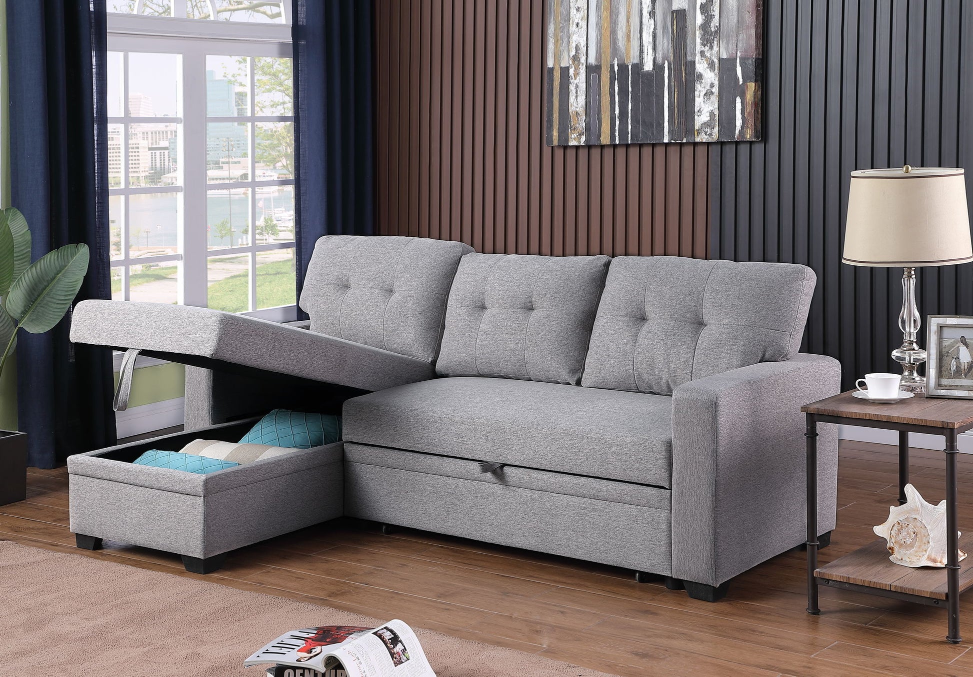 Upholstered Pull Out Sectional Sofa With Chaise - Best Buy Furniture