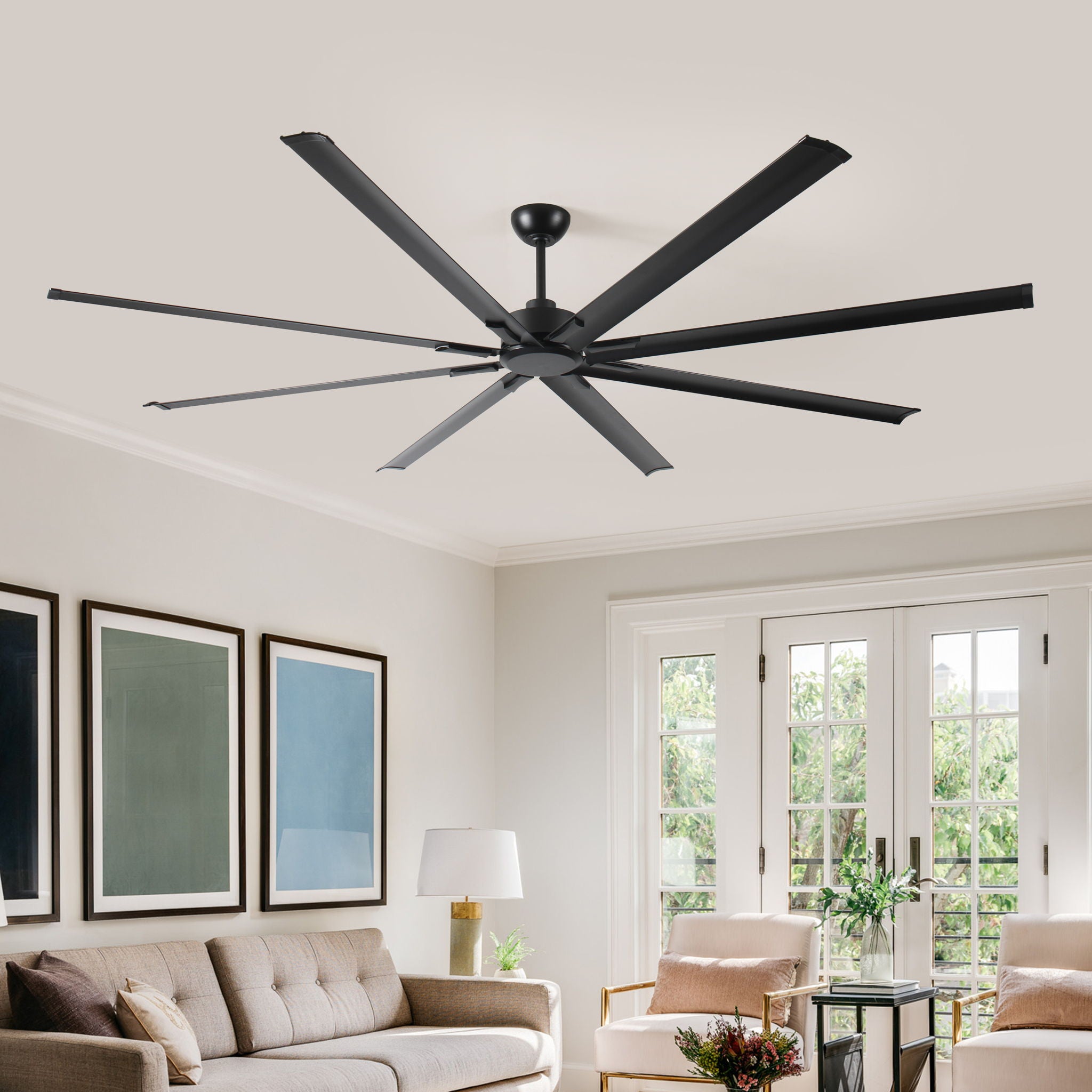 Industrial DC Motor Ceiling Fan, Large Ceiling Fan With 8 Reversible Blades, 5 Speed Remote Control, Home Or Commercial Ceiling Fans For Porch / Garage / Shop - Black - Best Buy Furniture