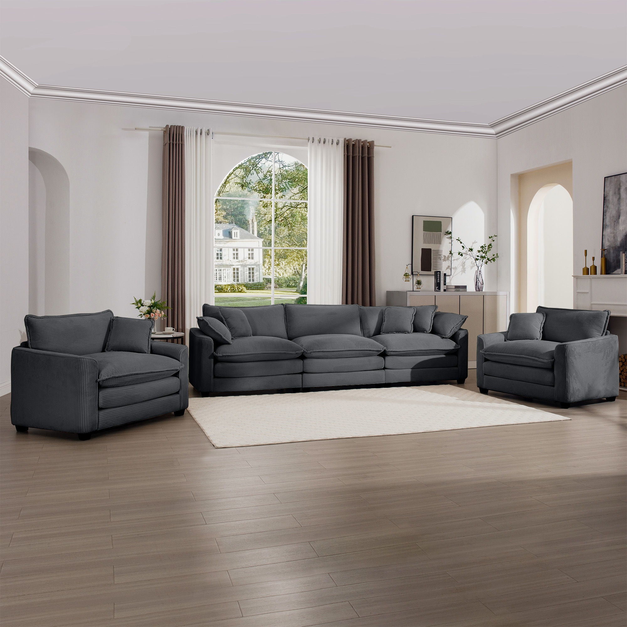 Elegant Corduroy Oversized Sectional Sofa Set With Deep Seats And Flexible Layout - Best Buy Furniture