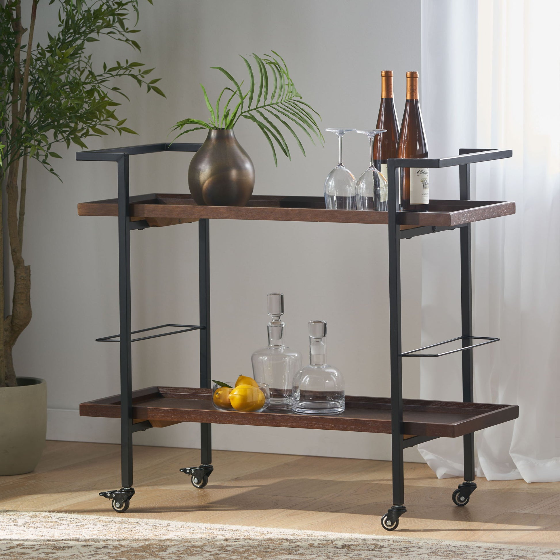 Modern Industrial Bar Cart With Shelving And Casters - Best Buy Furniture