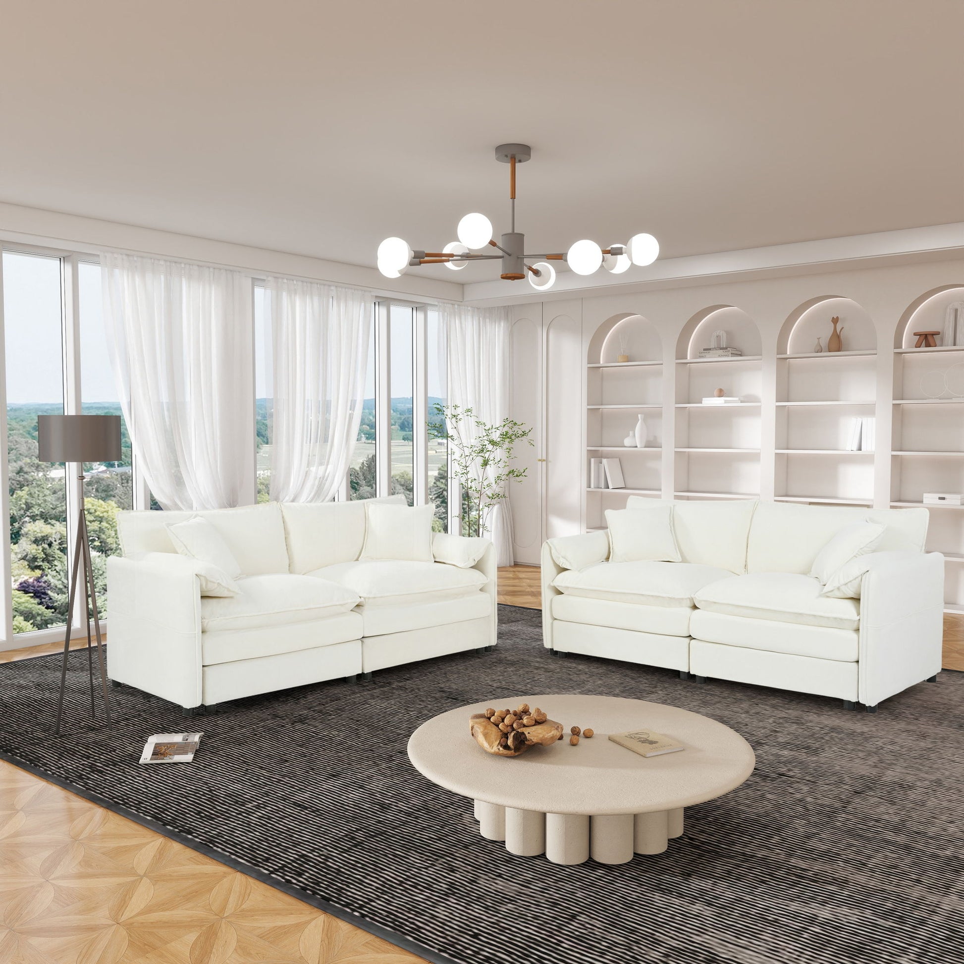 Modern Chenille Oversized Deep Seat Luxury 2 Piece Sofa Set With 4 Pillows - Best Buy Furniture