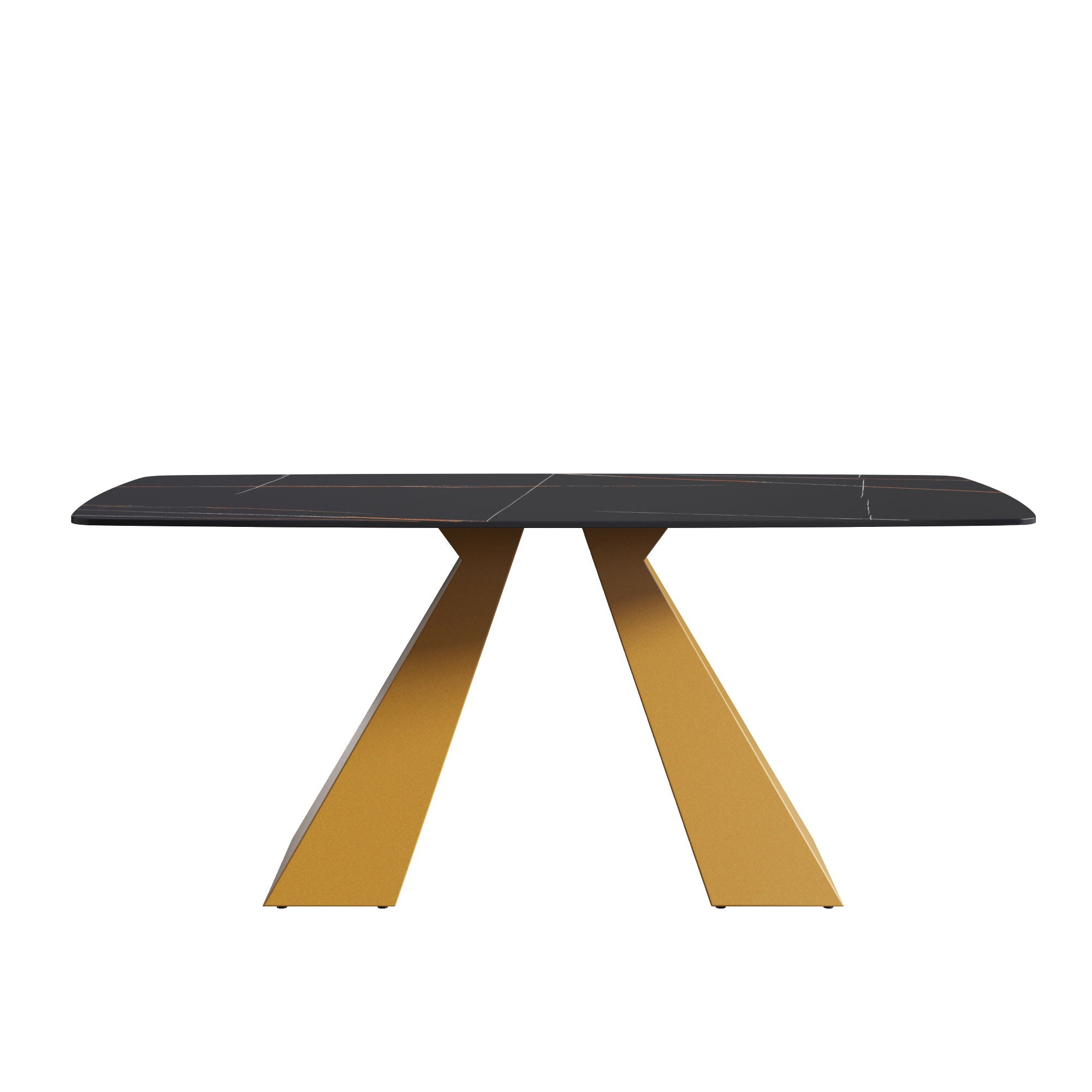70.87" Modern Artificial Stone Curved Metal Leg Dining Table, Can Accommodate 6-8 People - Black / Gold - Best Buy Furniture