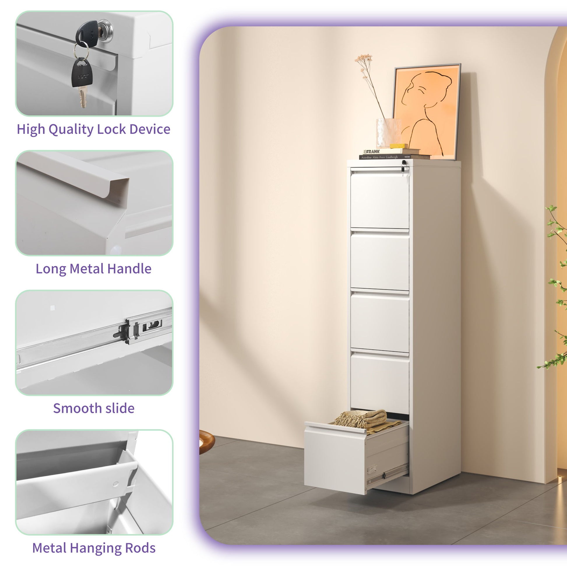Steel Drawer Vertical File Cabinet With Lock For A4 Legal / Letter Size - Best Buy Furniture