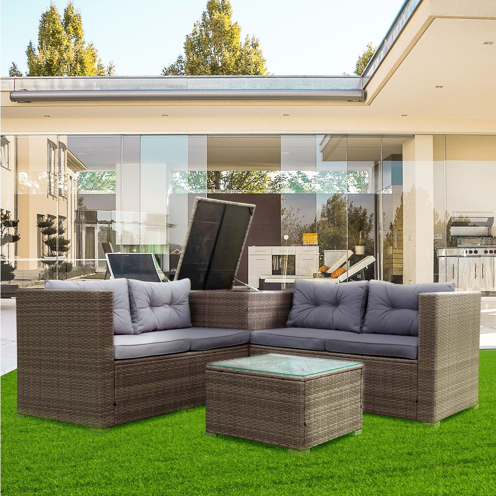4 Piece Patio Sectional Wicker Rattan Outdoor Furniture Sofa Set With Storage Box - Best Buy Furniture