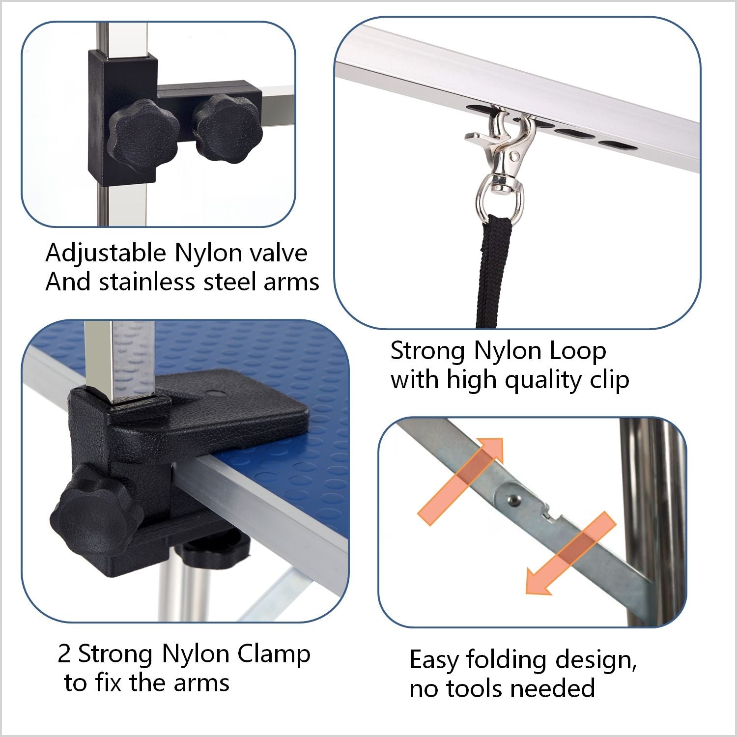 Folding Dog Pet Grooming Table Stainless Steel Frame Rubber Mat On Board With Adjustable Arm And Clamps Pet Dog Cat Grooming Table - Best Buy Furniture