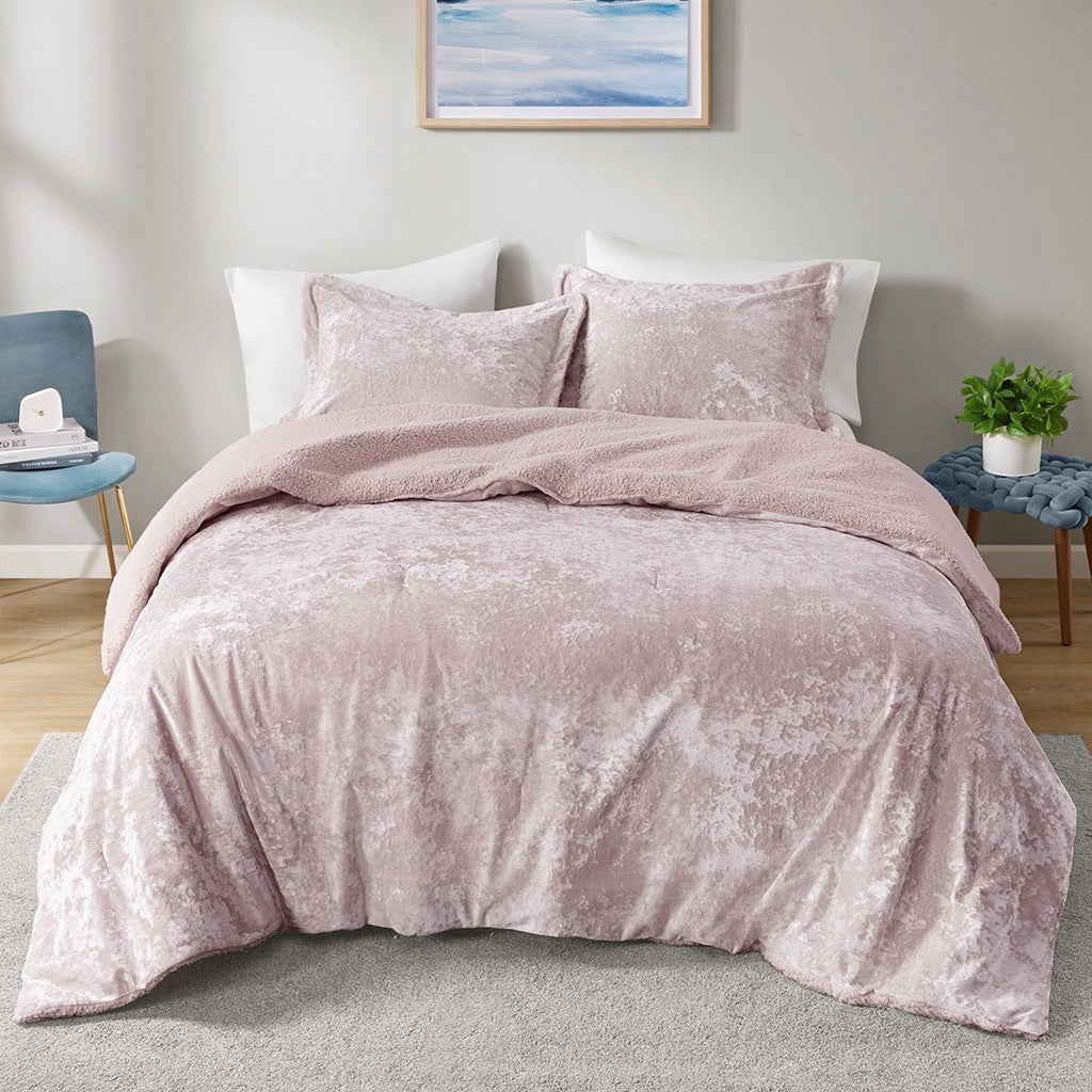 King/Cal King Crushed Velvet Sherpa Reversible Comforter Set - Best Buy Furniture
