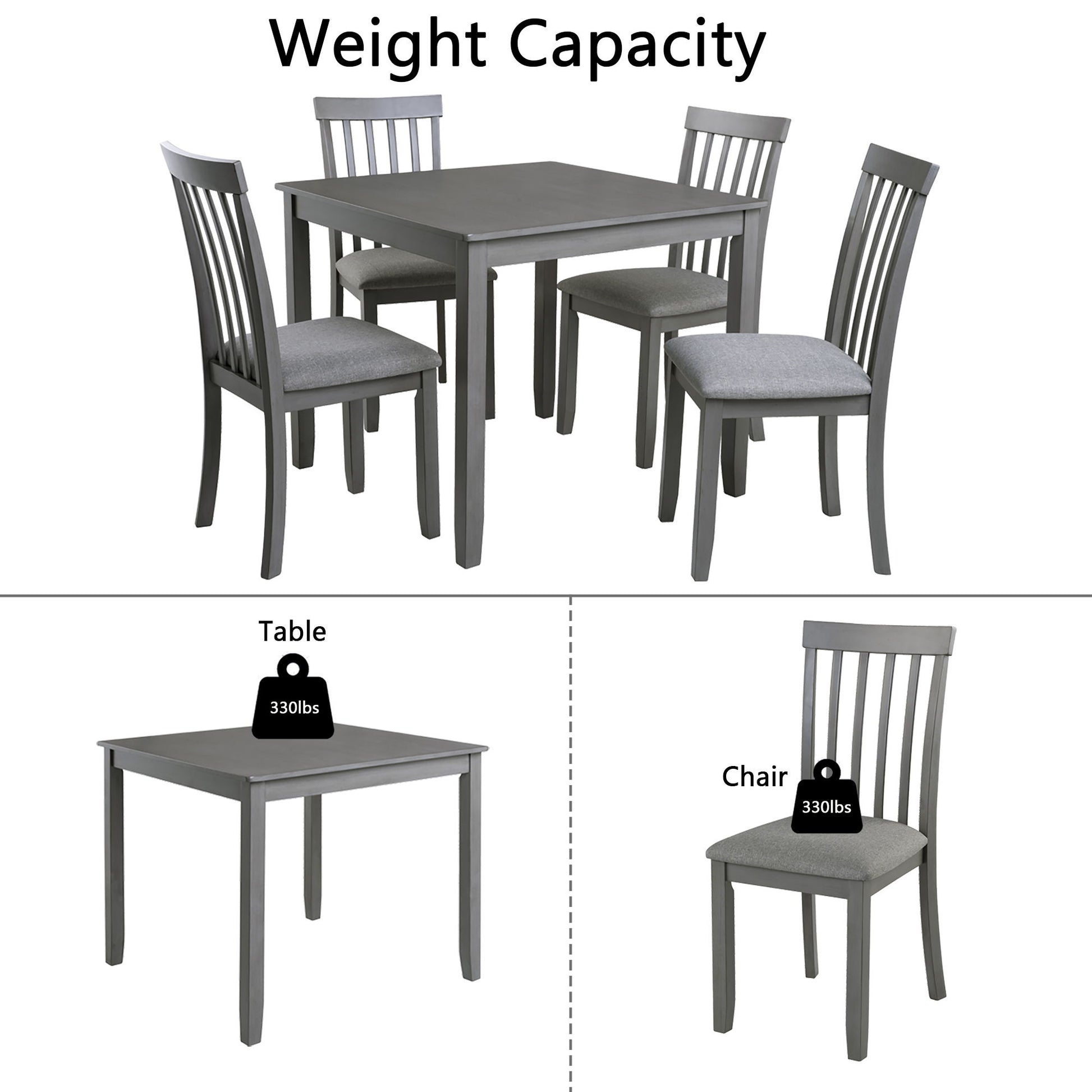 5 Piece Modern Dining Set, Square Wooden Dining Table With 4 Upholstered Chairs For Kitchen, Dining Room - Gray - Best Buy Furniture