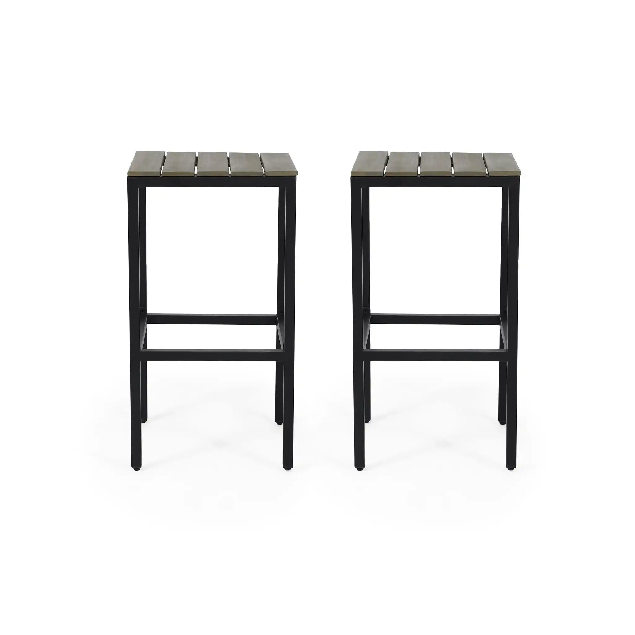 Outdoor Bar Stool With Slat Design And Metal Frame (Set of 2) - Best Buy Furniture