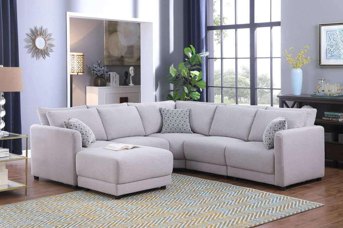 Penelope - Fabric Reversible Modular Sectional Sofa With Ottoman And Pillows - Best Buy Furniture