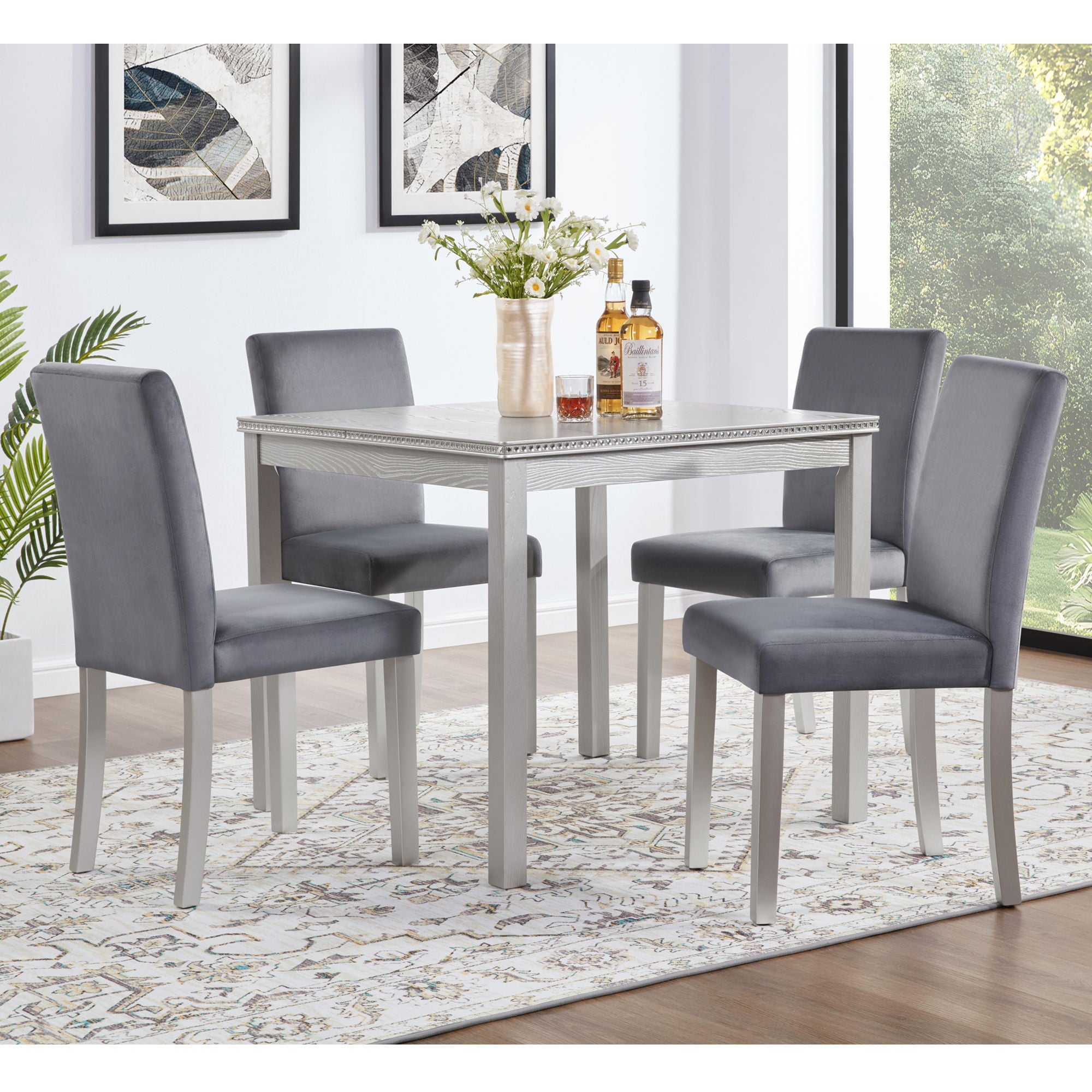 5 Pieces Wooden Dining Table Set, Square Table And 4 Upholstered Chairs - Best Buy Furniture