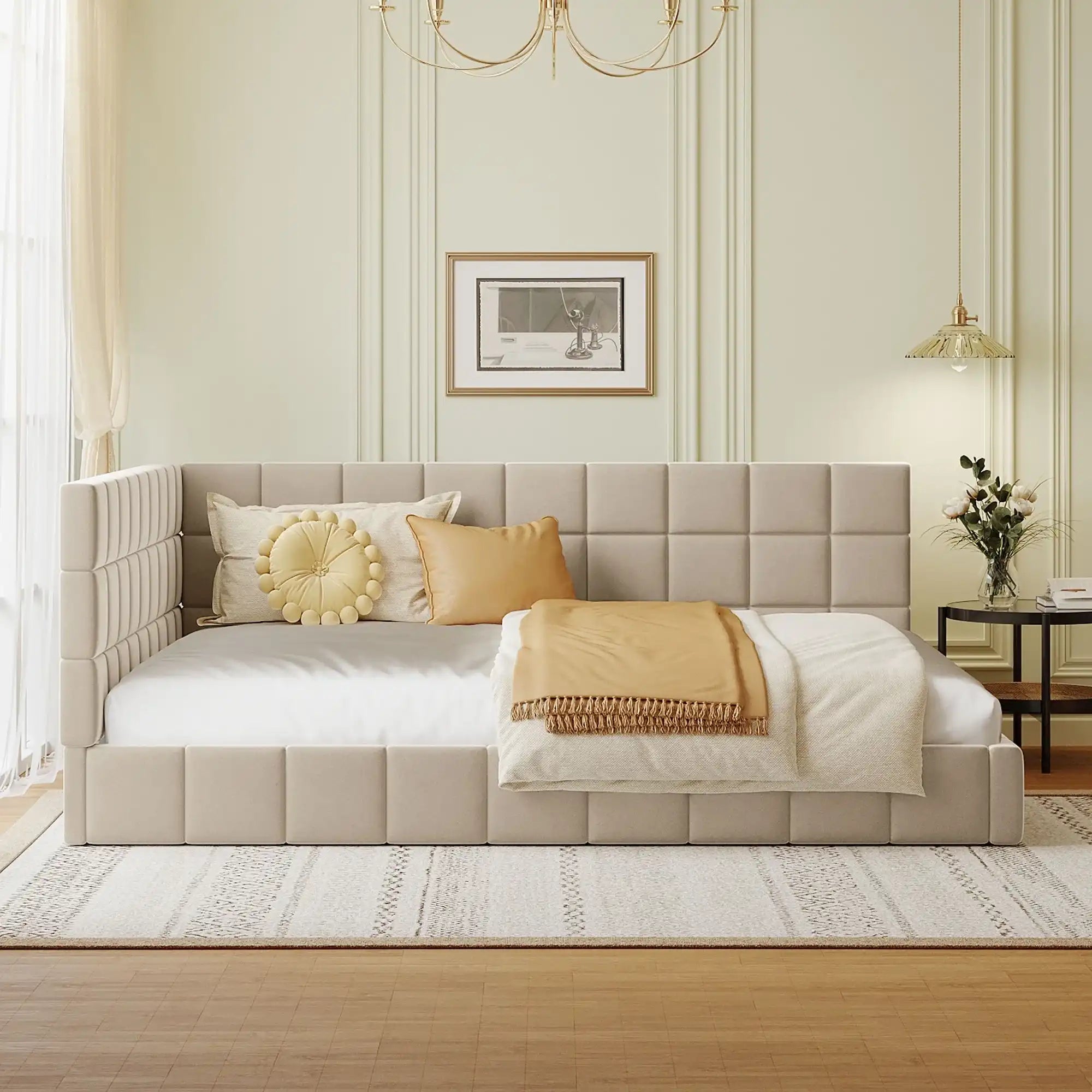 Full Size Upholstered Daybed/Sofa Bed Frame-Beige, Velvet - Best Buy Furniture