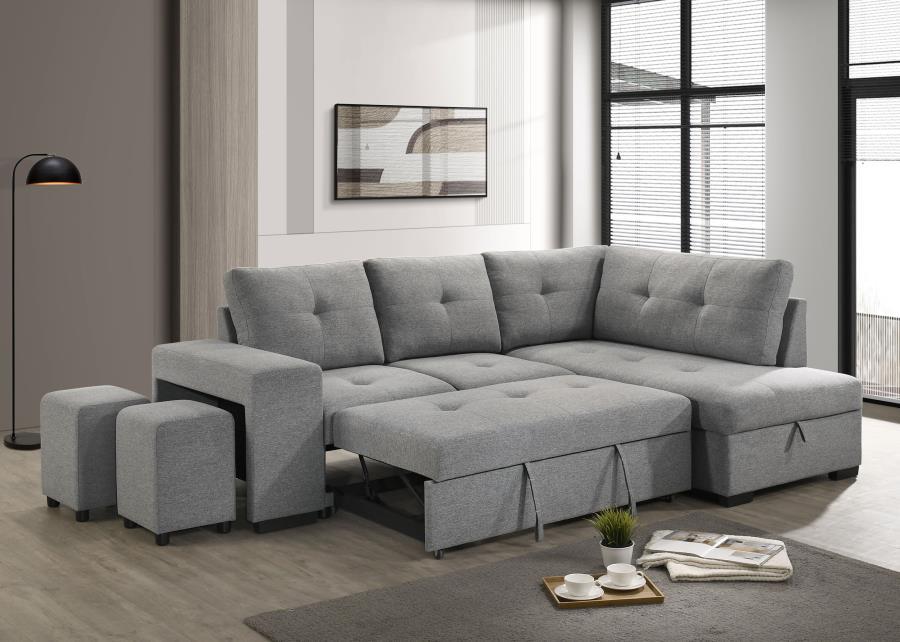 Roanne - Fabric Upholstered Sleeper Sectional Sofa - Gray - Best Buy Furniture