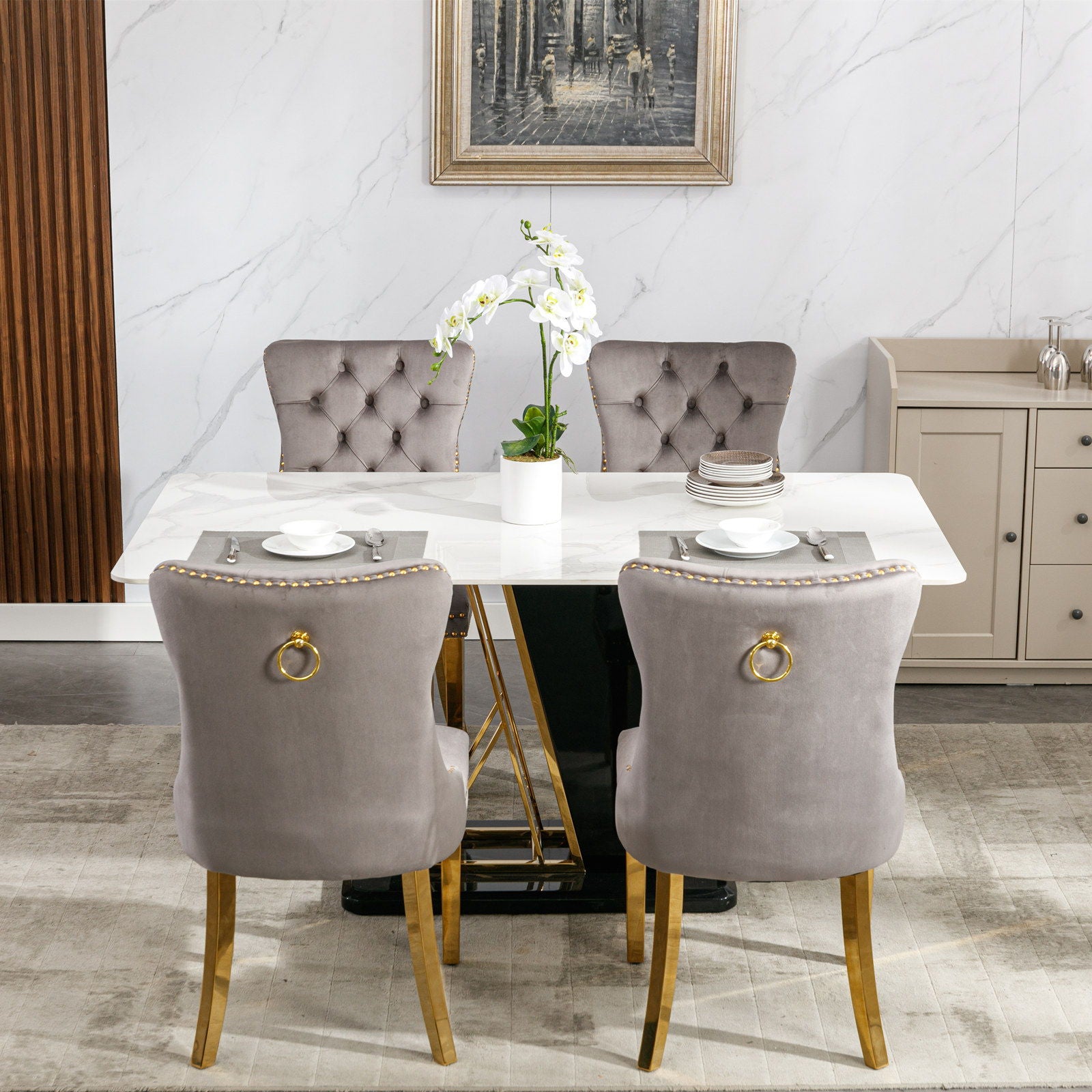 Nikki - Modern, High-End Tufted Solid Wood Contemporary Velvet Upholstered Dining Chair With Golden Stainless Steel Plating Legs, Nailhead Trim (Set of 2) - Best Buy Furniture