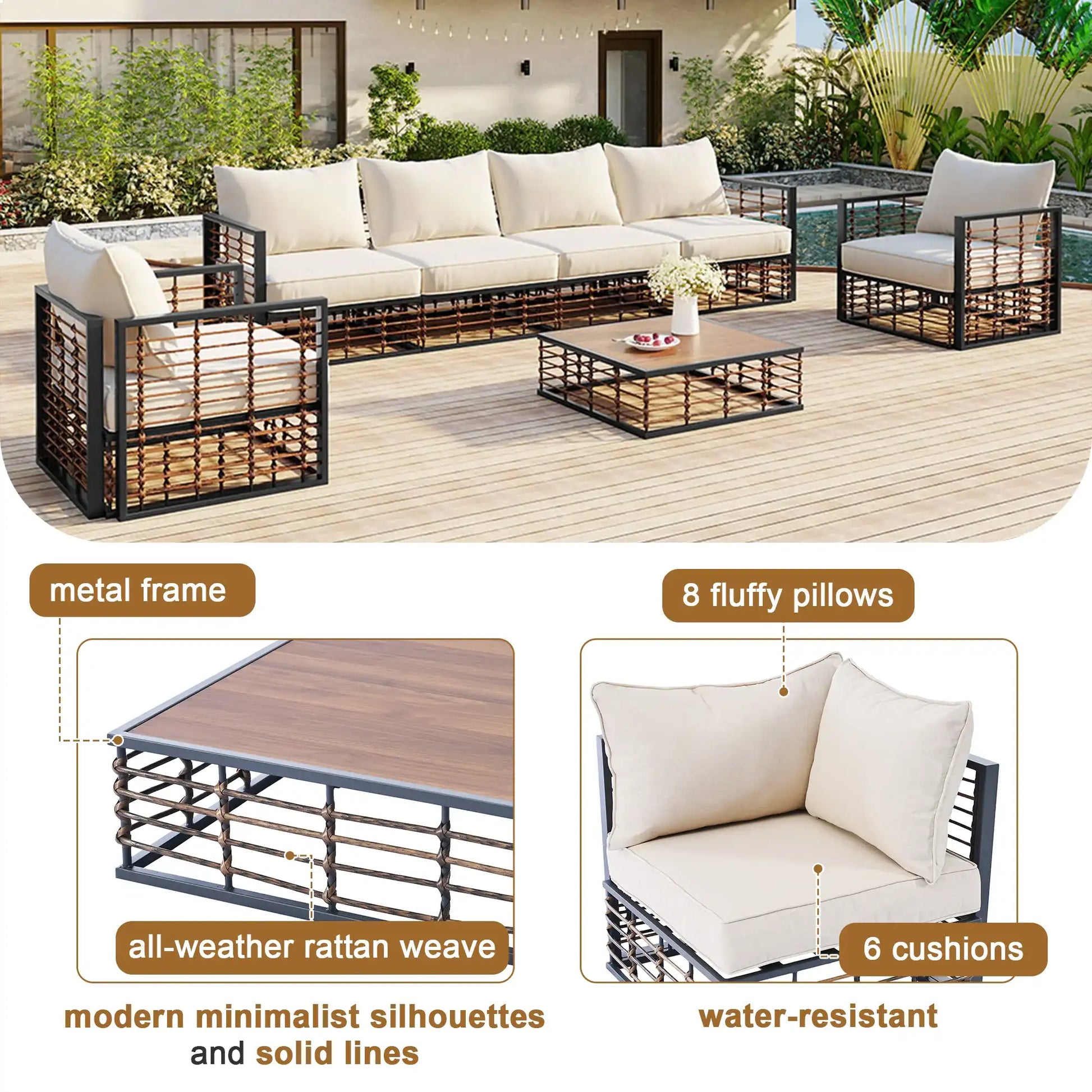 TOPMAX Modern 7-Piece Outdoor Modular Sectional Sofa Set - Best Buy Furniture