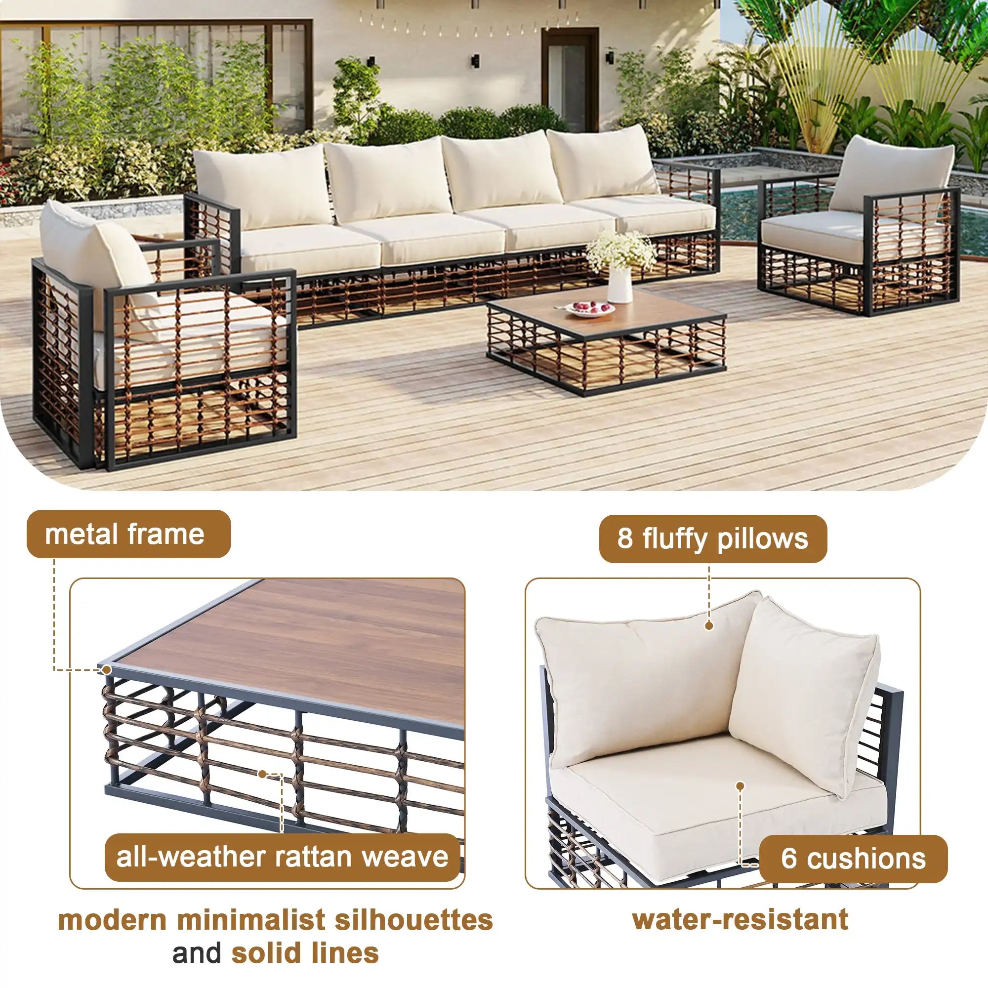 TOPMAX Modern 7-Piece Outdoor Modular Sectional Sofa Set - Best Buy Furniture
