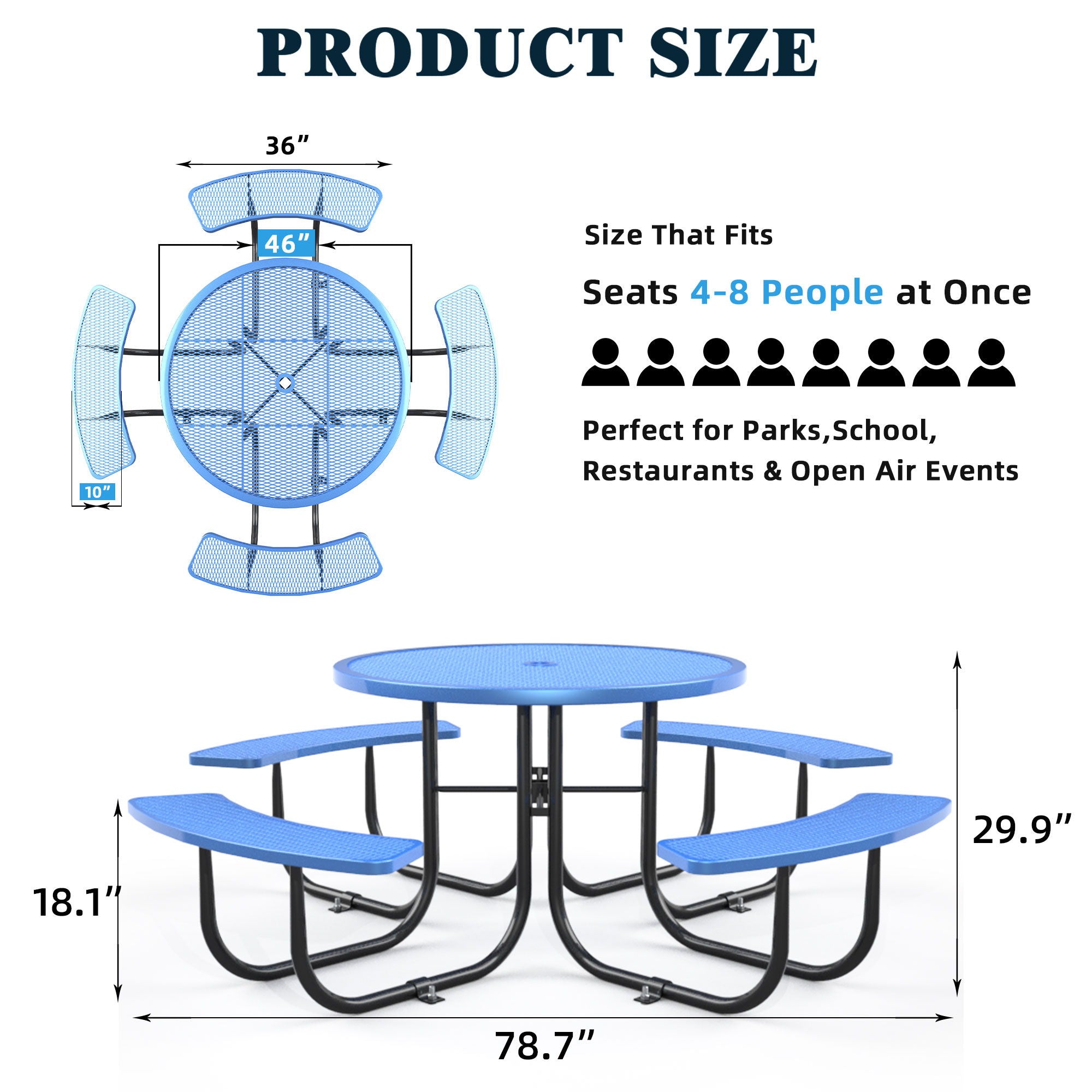 Round Outdoor Steel Picnic Table 46" With Umbrella Pole - Best Buy Furniture