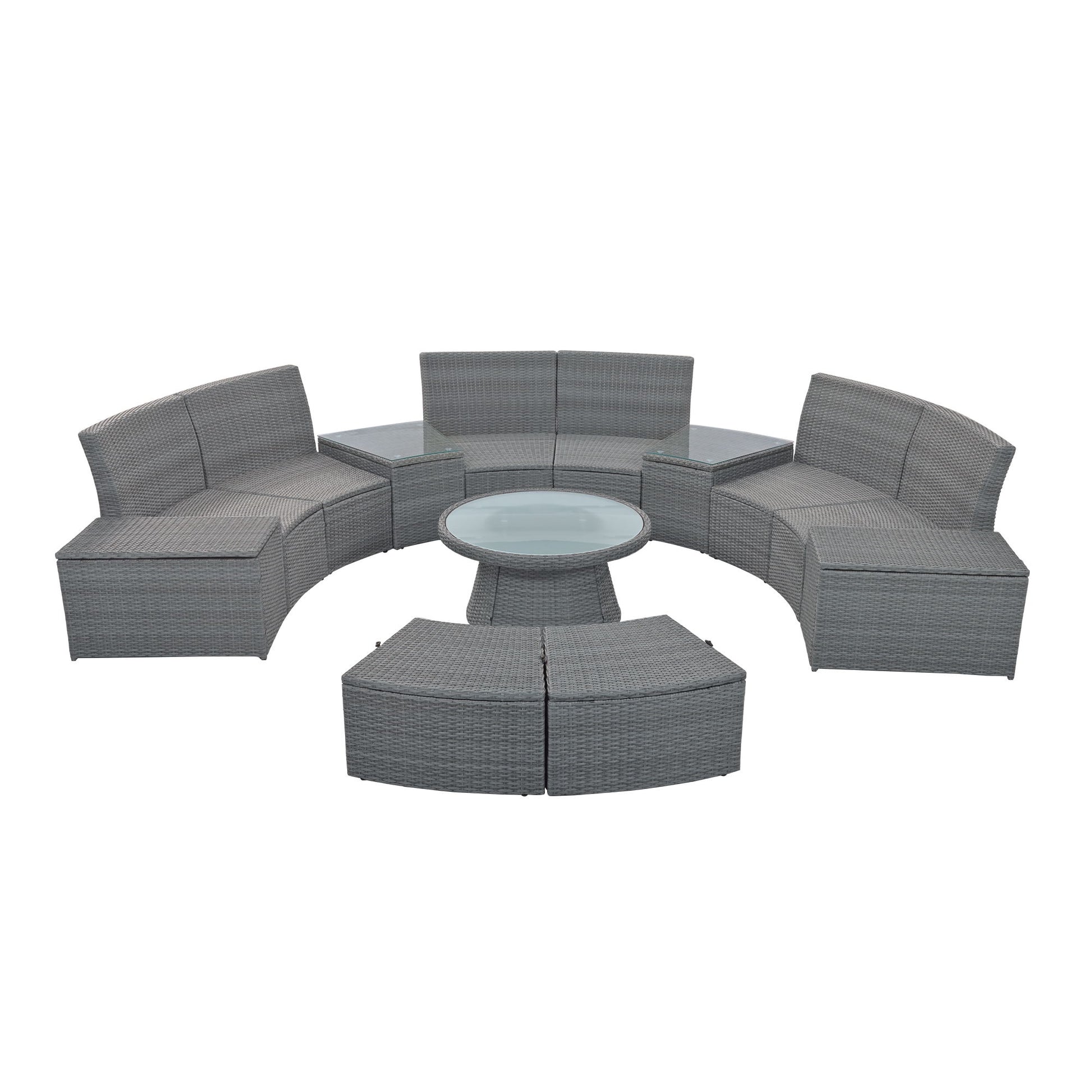 10 Piece Outdoor Sectional Half Round Patio Rattan Sofa Set - Best Buy Furniture