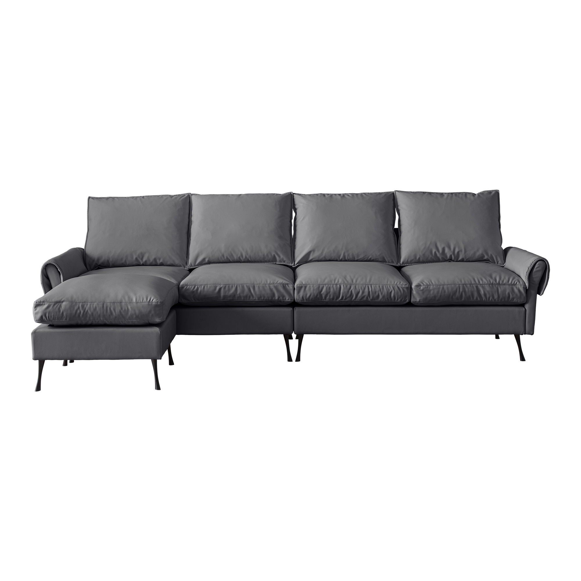 Modern Sectional Technical Leather L-Shaped Sofa Couch With Convertible Ottoman - Best Buy Furniture