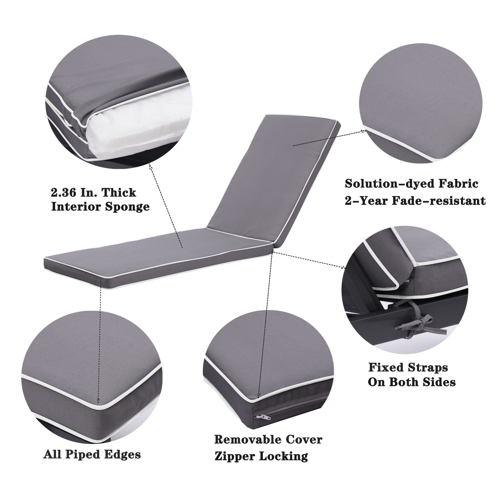 2 Pieces Set Outdoor Lounge Chair Cushion Replacement Patio Furniture Seat Cushion Chaise Lounge Cushion - Antique Gray / White - Best Buy Furniture