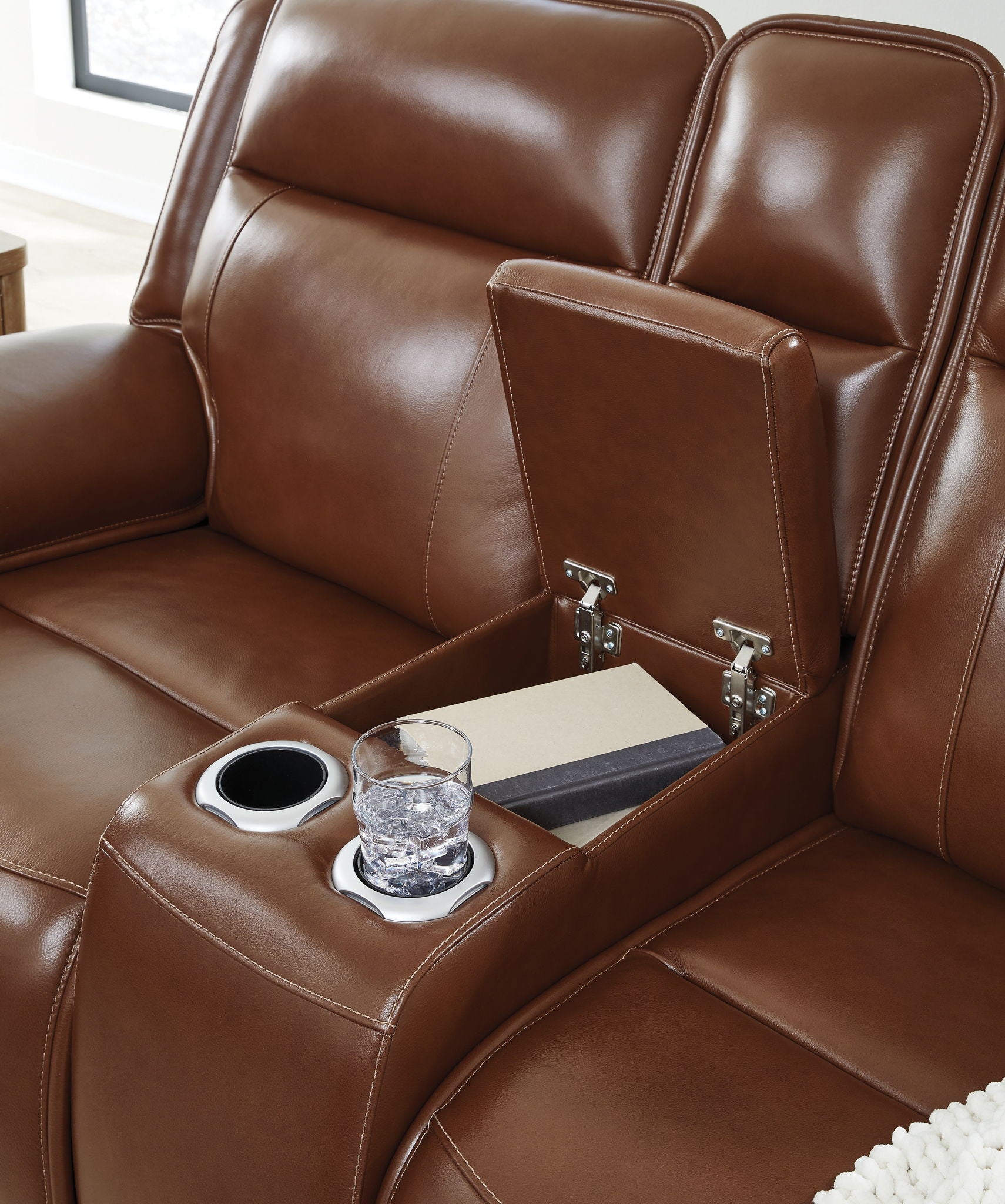 Healy Pier - Power Reclining Loveseat With Console / Adj Headrest - Chocolate - Best Buy Furniture