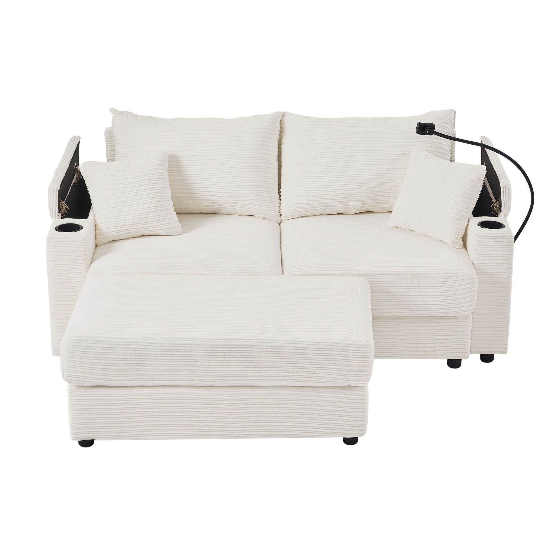 Modern Style Loveseat Sofa Sectional Sofa Couch With Storage Space, A Movable Ottoman, Two USB Ports, Two Cup Holders, A Phone Holder For Living Room - Best Buy Furniture