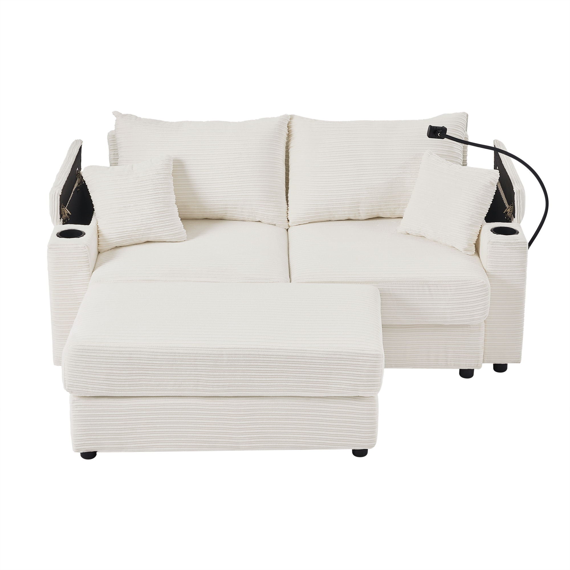 Modern Style Loveseat Sofa Sectional Sofa Couch With Storage Space, A Movable Ottoman, Two USB Ports, Two Cup Holders, A Phone Holder For Living Room - Best Buy Furniture