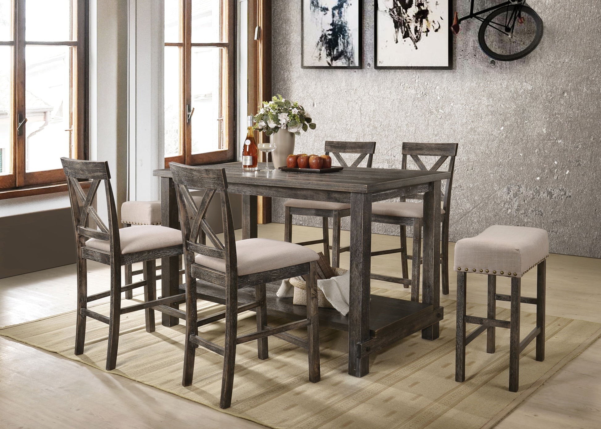 Martha II - 7 Pieces Counter Height Dining Room Set - Gray - Best Buy Furniture